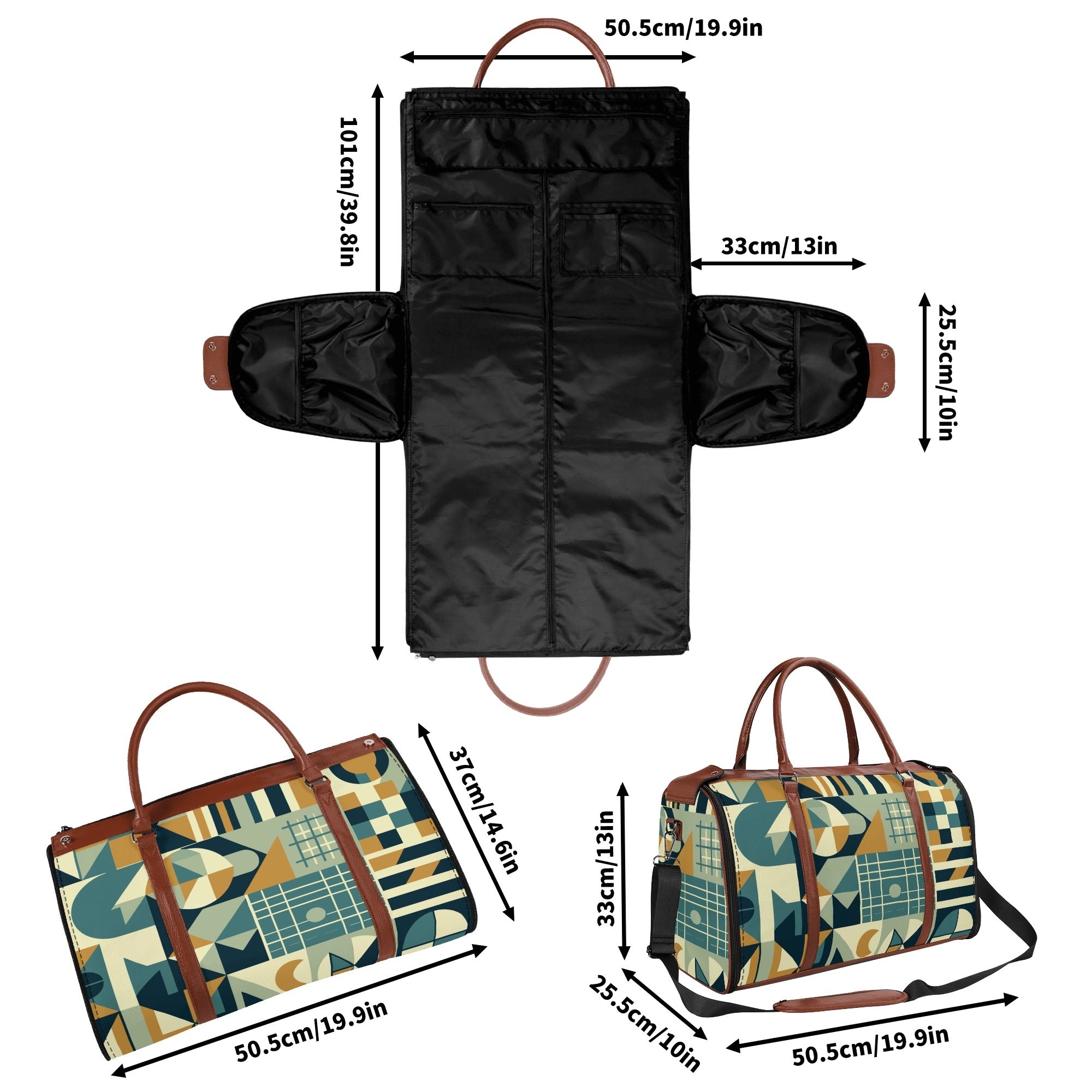 Kate McEnroe New York Mid Century Modern Bauhaus Travel Duffel Bag, 50s Geometric Weekender, Retro Carry - On LuggageDuffel BagsN7MQ2PKW - 1