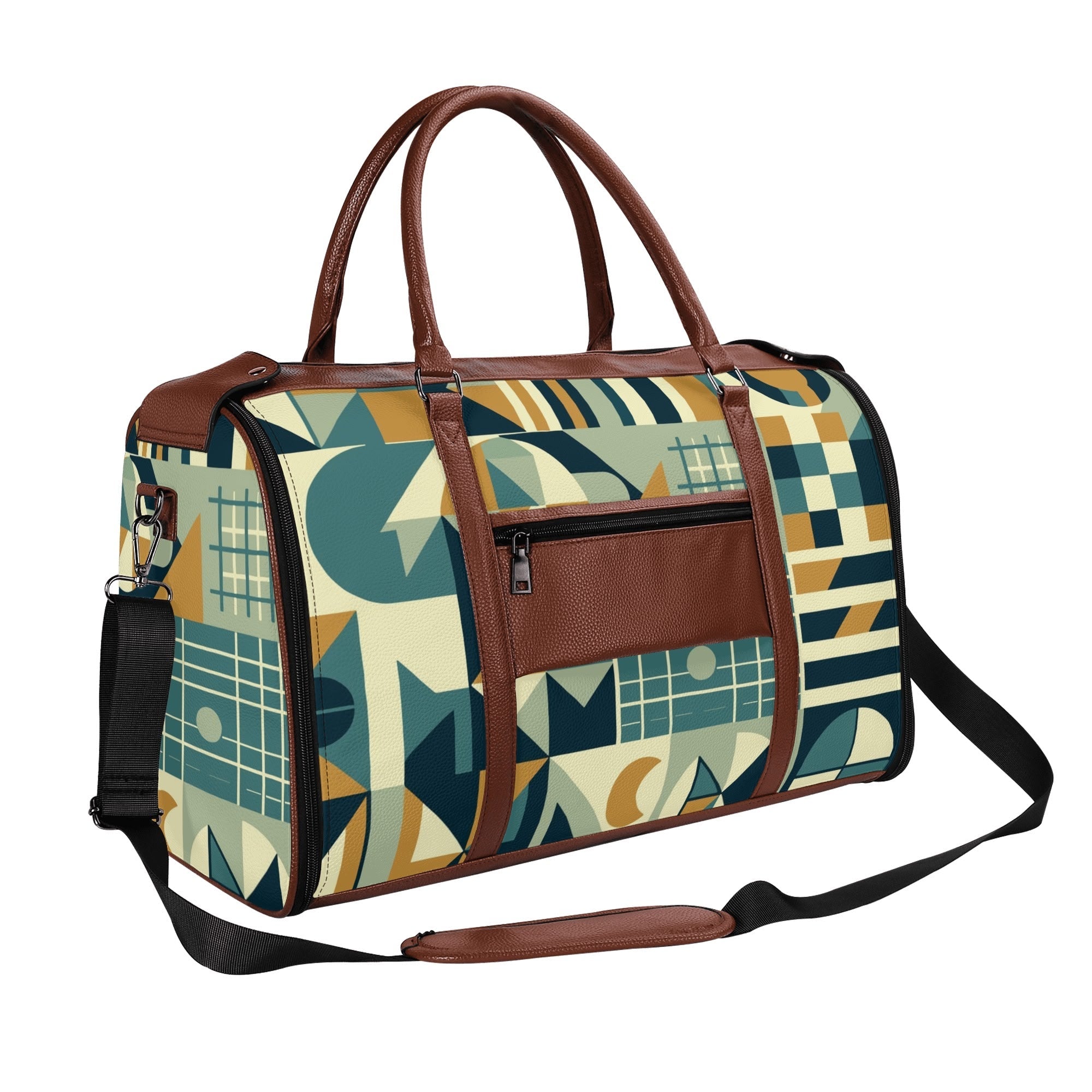 Kate McEnroe New York Mid Century Modern Bauhaus Travel Duffel Bag, 50s Geometric Weekender, Retro Carry - On LuggageDuffel BagsN7MQ2PKW - 1