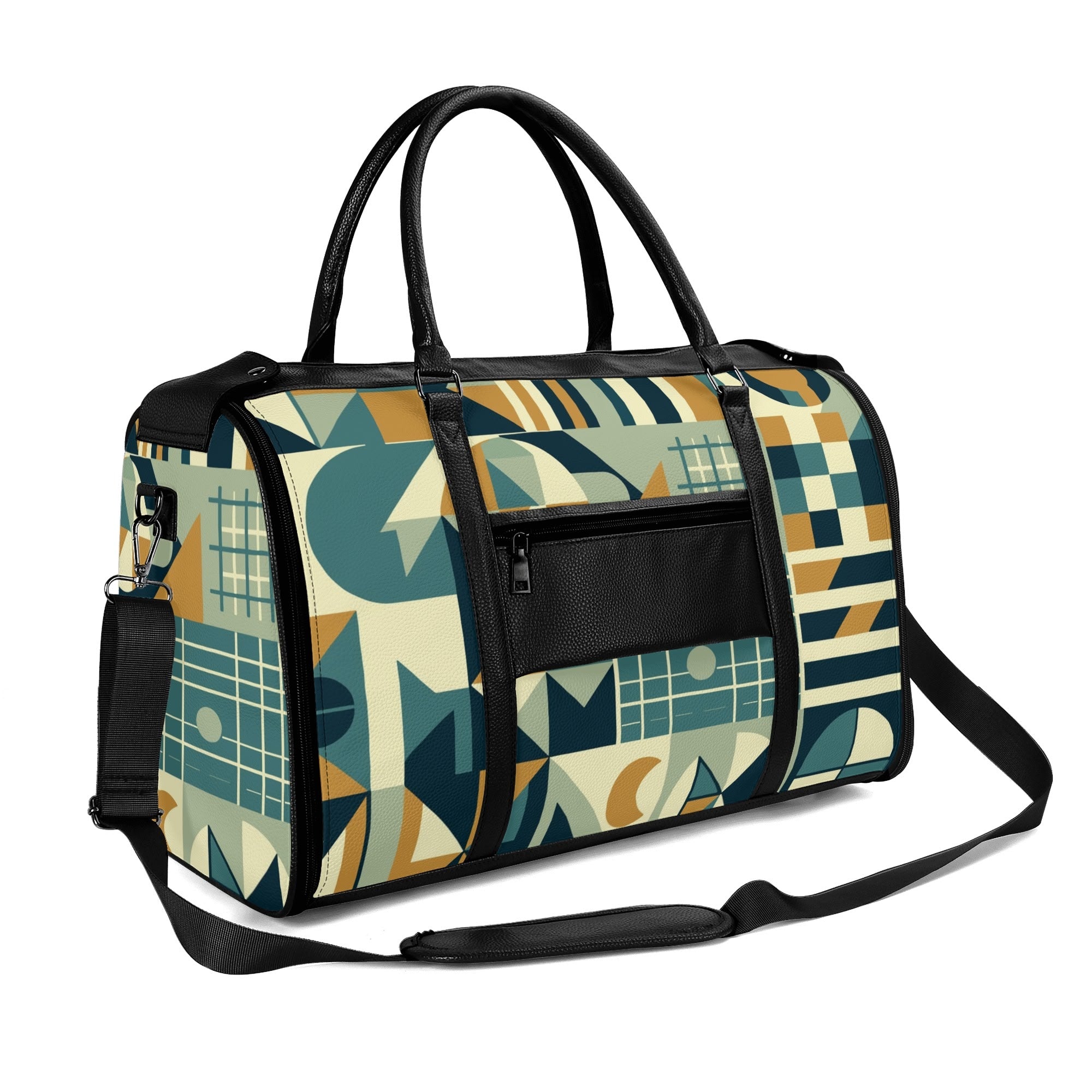 Kate McEnroe New York Mid Century Modern Bauhaus Travel Duffel Bag, 50s Geometric Weekender, Retro Carry - On LuggageDuffel BagsN7MQ2PKW - 2
