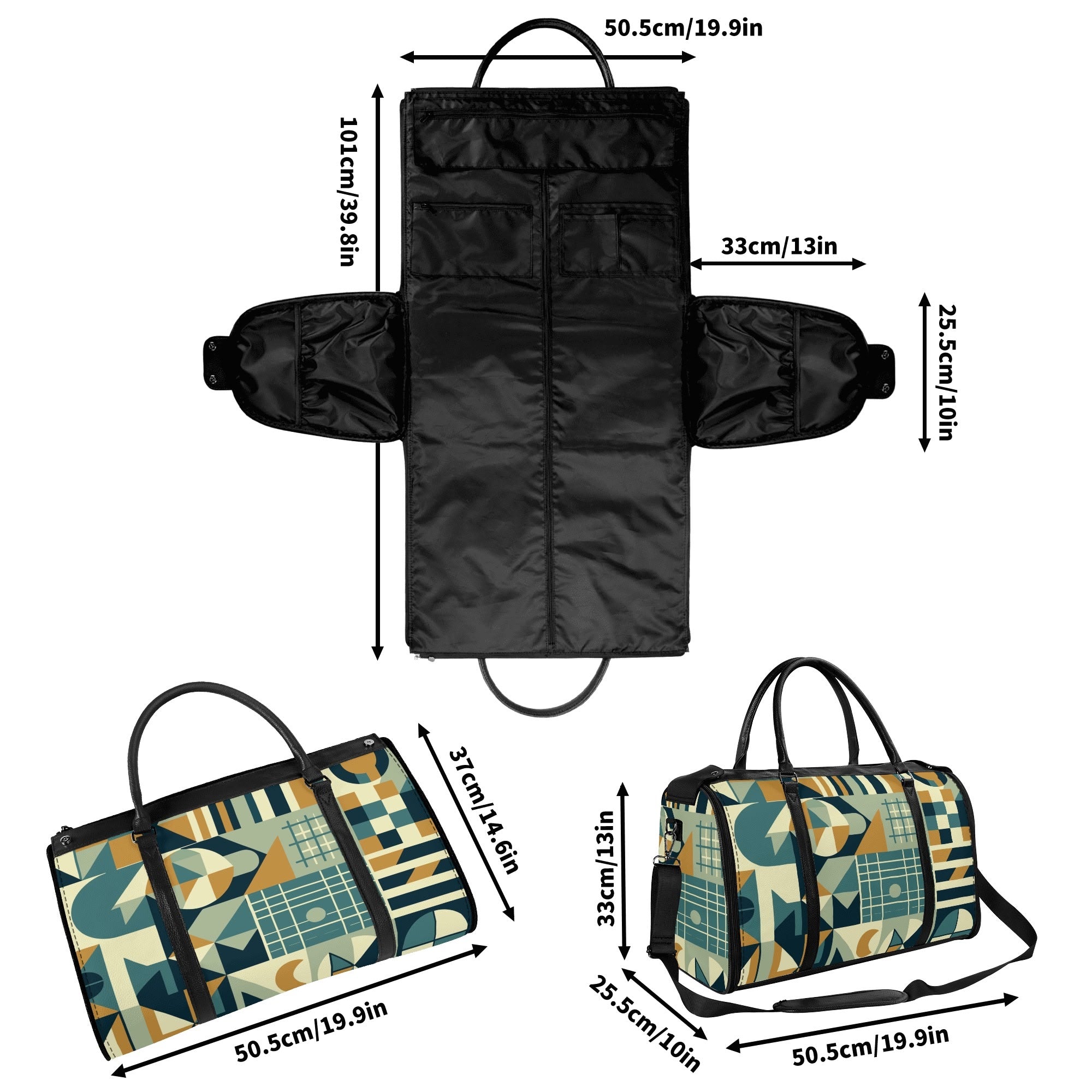 Kate McEnroe New York Mid Century Modern Bauhaus Travel Duffel Bag, 50s Geometric Weekender, Retro Carry - On LuggageDuffel BagsN7MQ2PKW - 2