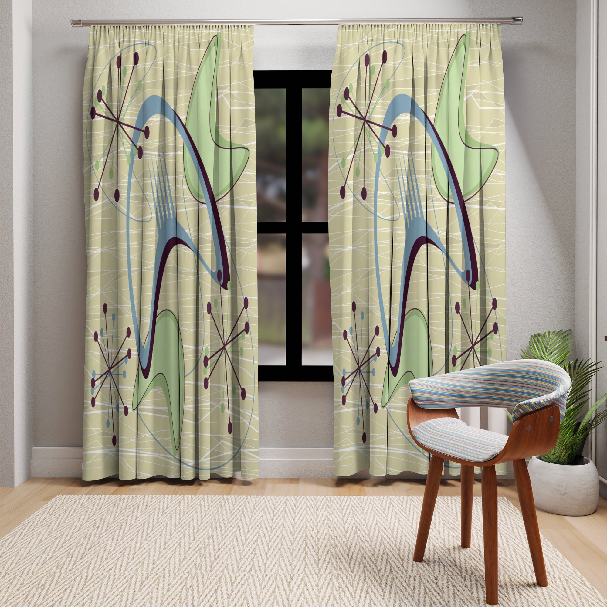 Kate McEnroe New York Mid Century Modern Boomerang Atomic Starburst Blackout Window CurtainsWindow Curtains18479123555621443503