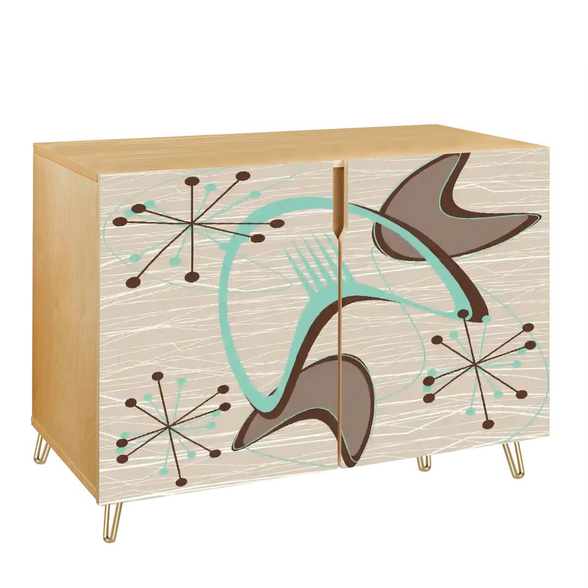 Kate McEnroe New York Mid Century Modern Boomerang Starburst Credenza, Retro 50s Space Age Storage CabinetStorage CabinetsT3iBFZP2ga