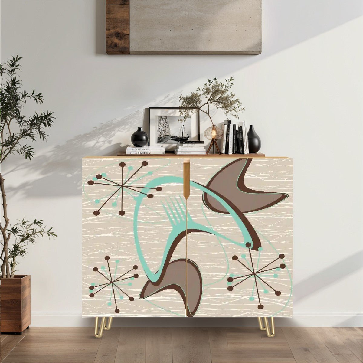 Kate McEnroe New York Mid Century Modern Boomerang Starburst Credenza, Retro 50s Space Age Storage CabinetStorage CabinetsT3iBFZP2ga