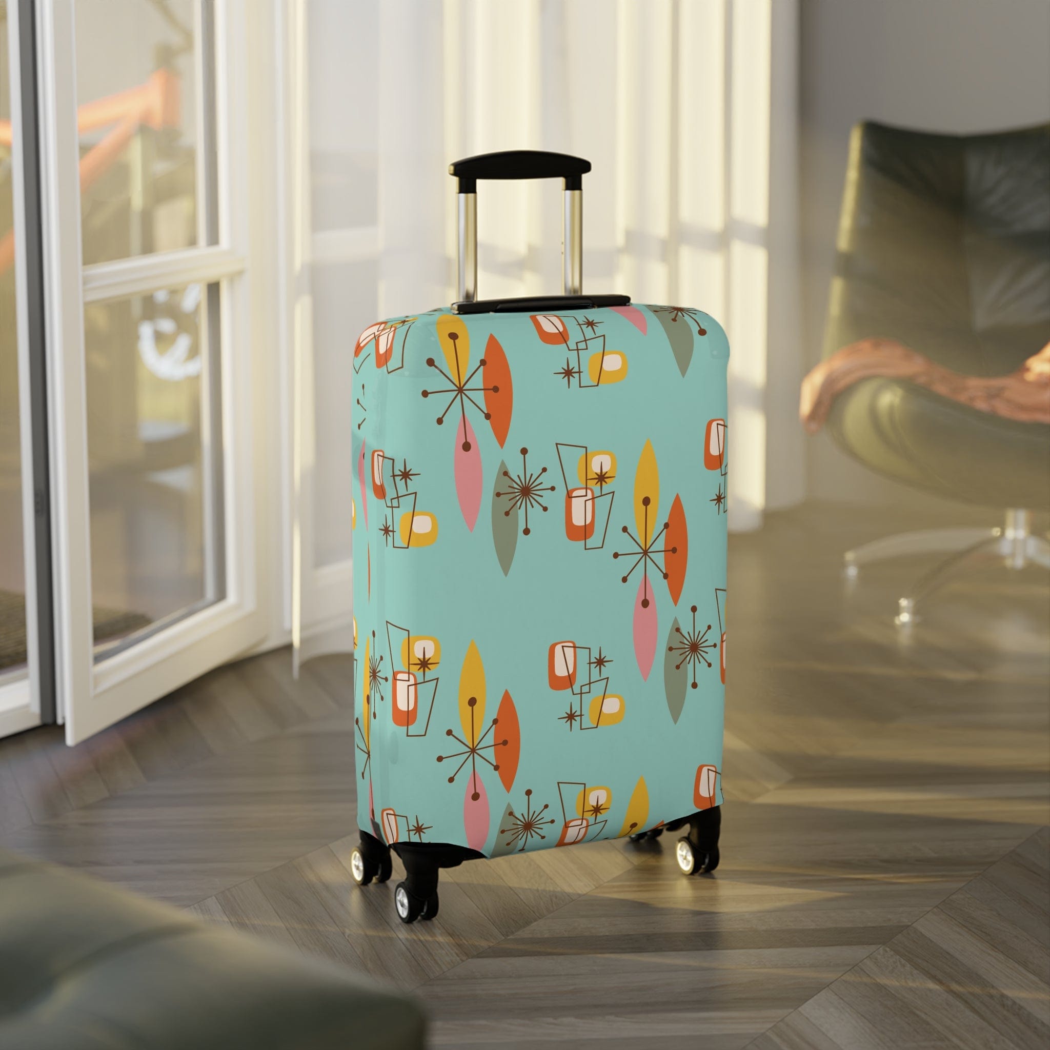 Kate McEnroe New York Mid Century Modern Boomerang Starburst Luggage Cover, Retro MCM Travel AccessoryLuggage Covers13192064330981502668