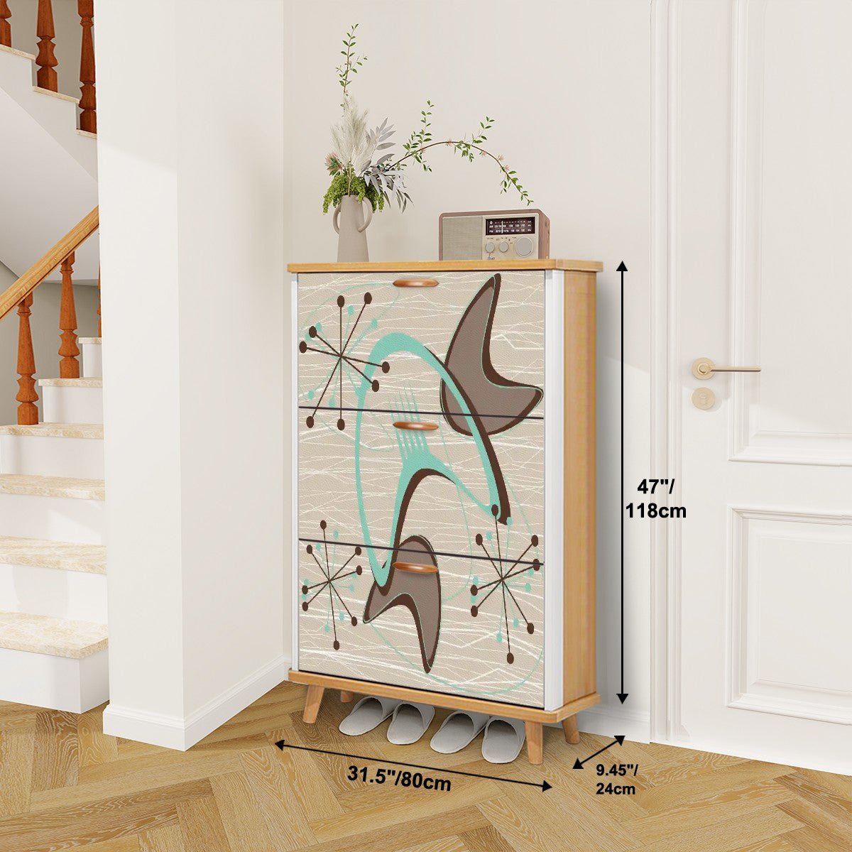 Kate McEnroe New York Mid Century Modern Boomerang Starburst Shoe Cabinet, Retro 50s Atomic Age Storage OrganizerShoe StorageZaaUSZpZCd