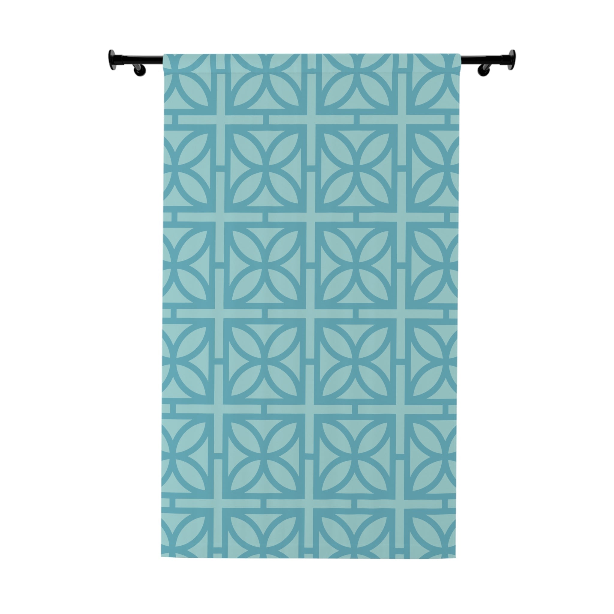 Kate McEnroe New York Mid Century Modern Breeze Block Blackout Curtains, Retro 50s Geometric Window Panels, MCM Aqua DrapesWindow Curtains30234083584318029599