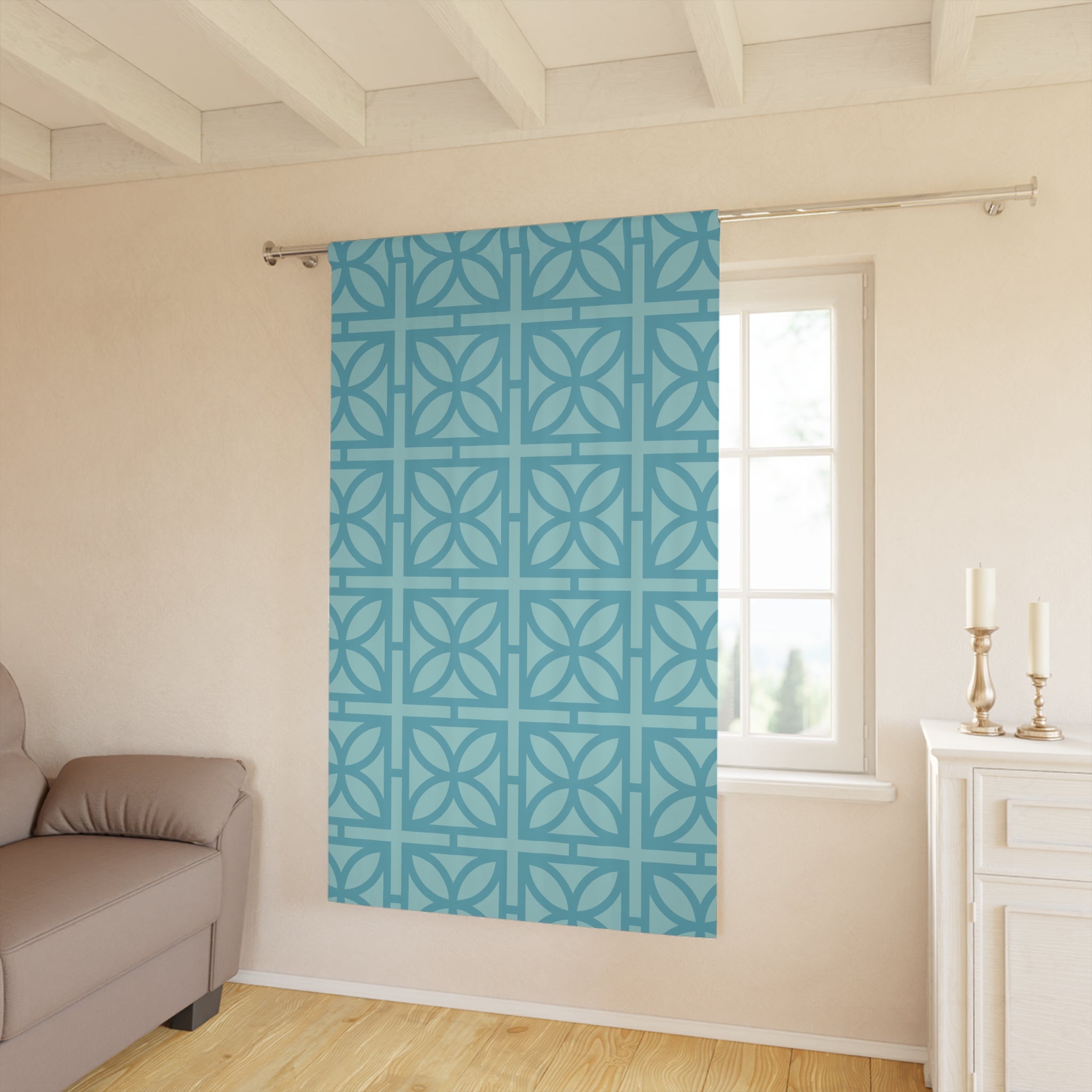 Kate McEnroe New York Mid Century Modern Breeze Block Blackout Curtains, Retro 50s Geometric Window Panels, MCM Aqua DrapesWindow Curtains30234083584318029599