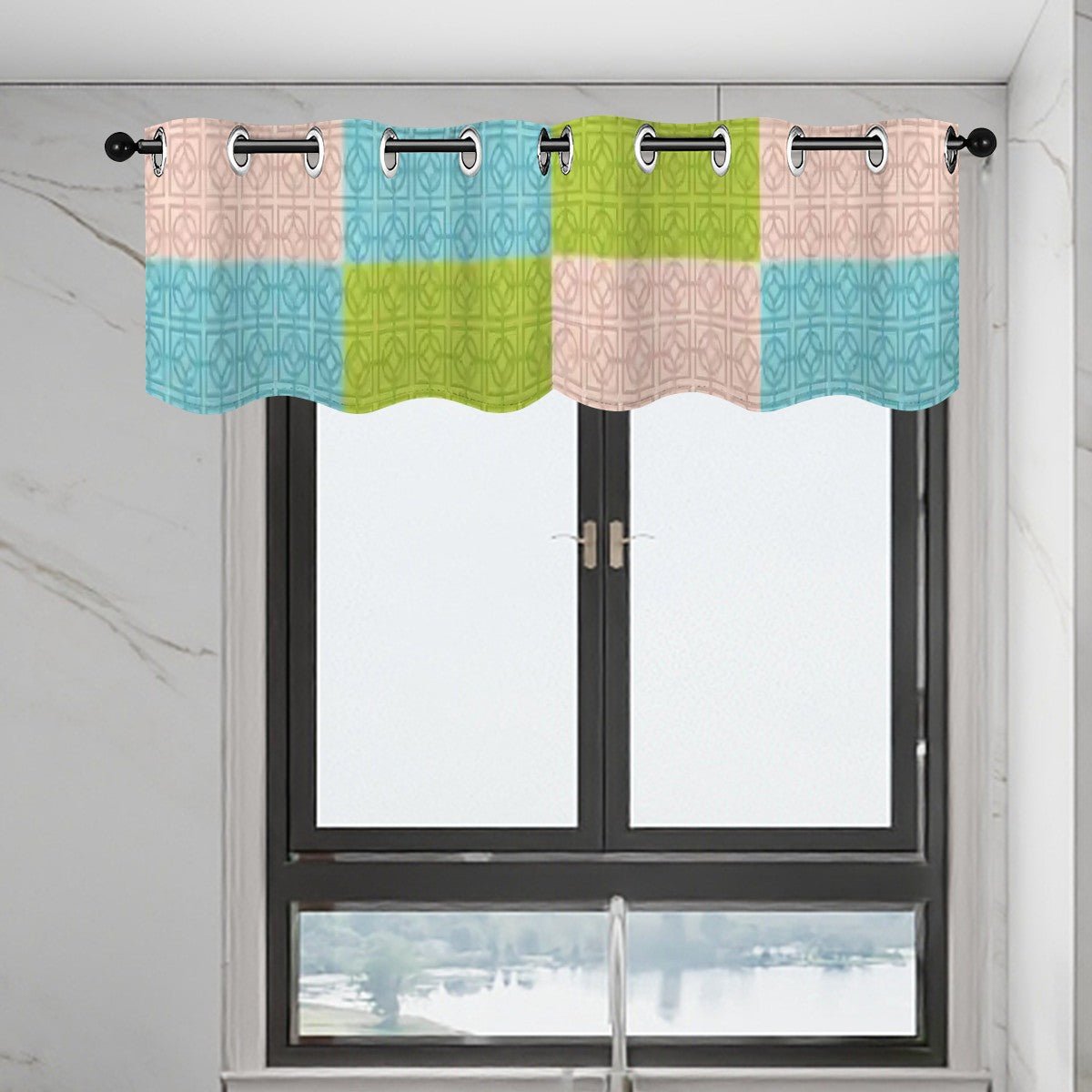 Kate McEnroe New York Mid Century Modern Breeze Block Patchwork Valance, Retro Color Block Curtain Topper, 50s Mod Window TreatmentValances7yxNffYblM