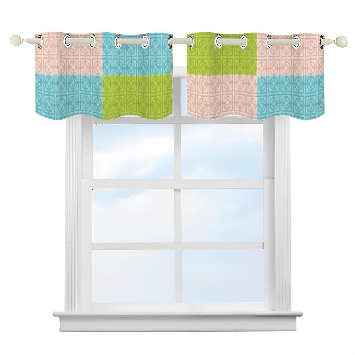 Kate McEnroe New York Mid Century Modern Breeze Block Patchwork Valance, Retro Color Block Curtain Topper, 50s Mod Window TreatmentValances7yxNffYblM