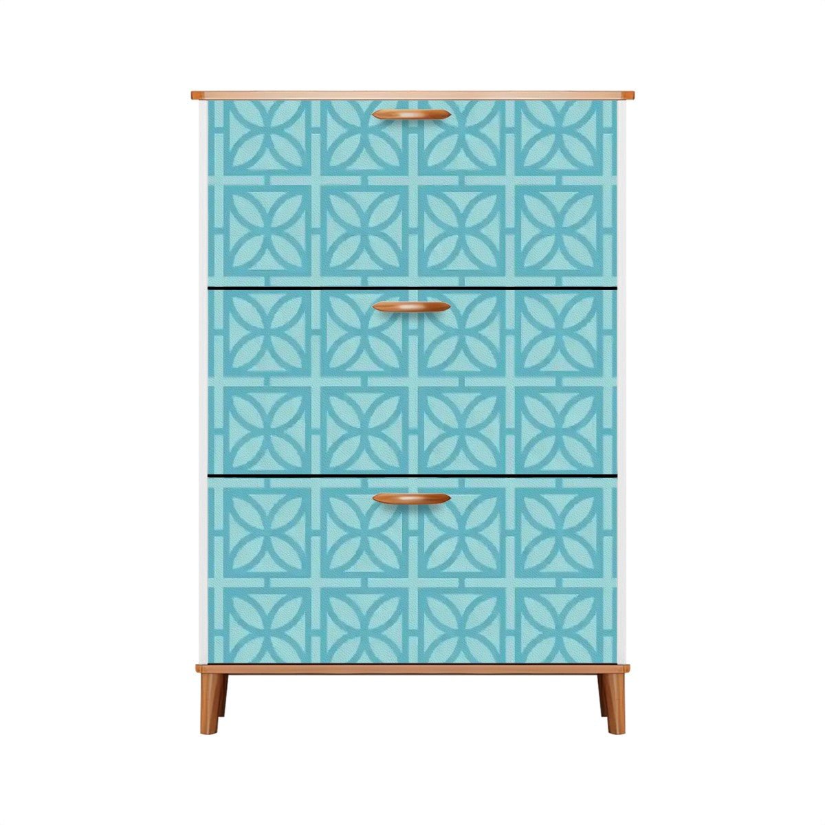 Kate McEnroe New York Mid Century Modern Breeze Block Shoe Cabinet, Retro Aqua Geometric Storage, MCM 3 - Tier OrganizerShoe StorageDhpYFi7aEr