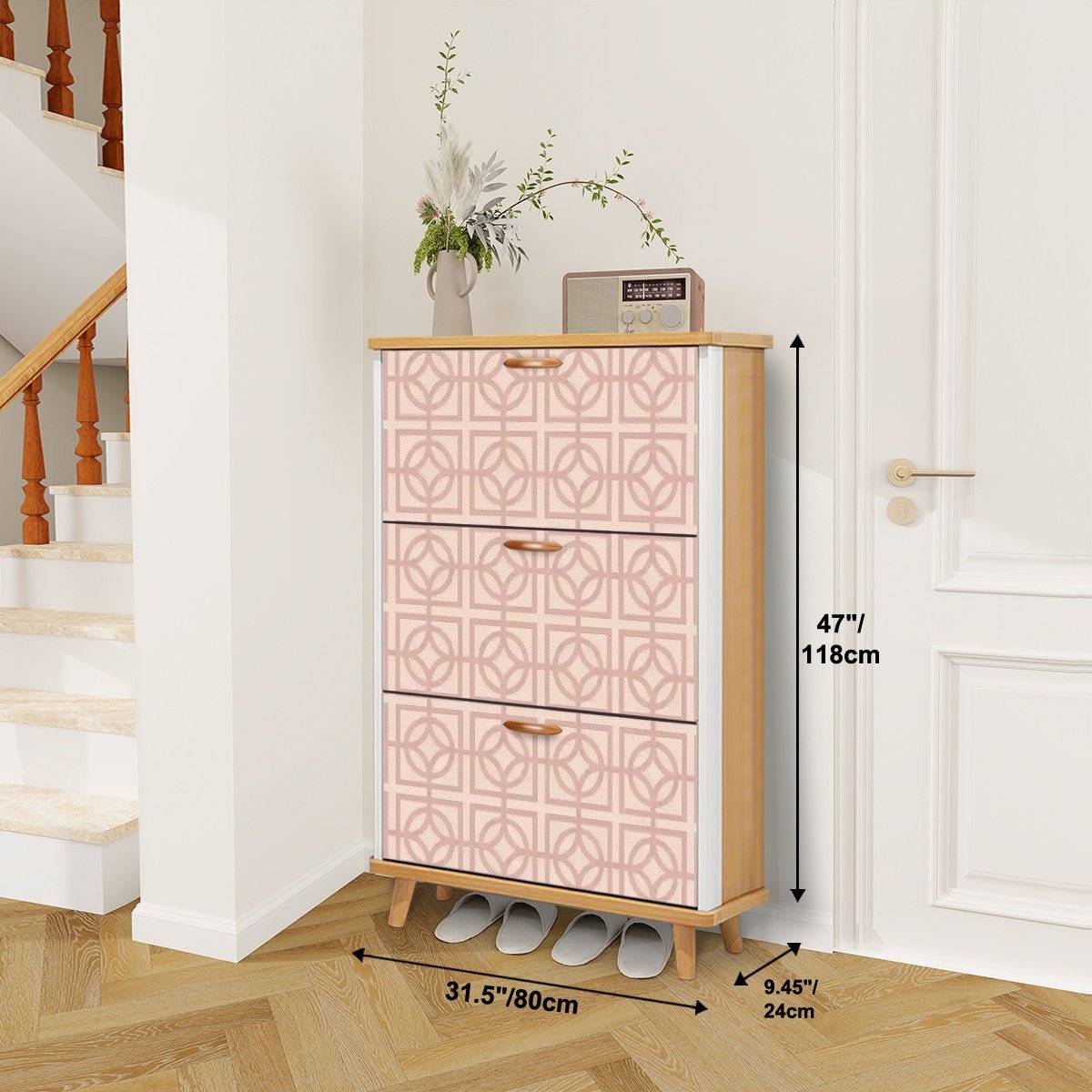 Kate McEnroe New York Mid Century Modern Breeze Block Shoe Cabinet, Retro Blush Geometric Storage, MCM 3 - Tier OrganizerShoe StorageMuF2Mf8H4A