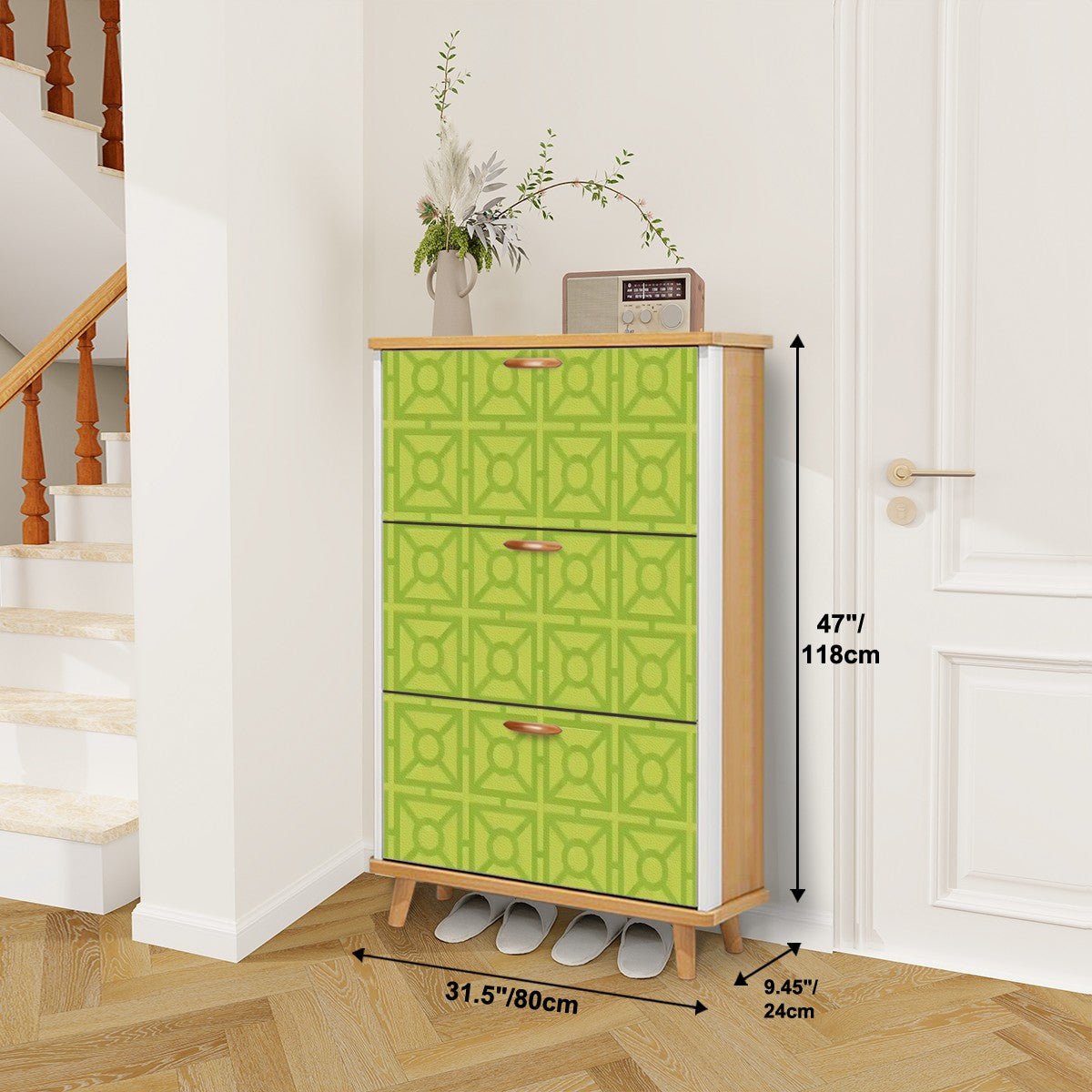 Kate McEnroe New York Mid Century Modern Breeze Block Shoe Cabinet, Retro Green Geometric Storage, MCM 3 - Tier OrganizerShoe StorageZ8VXWxdOv6