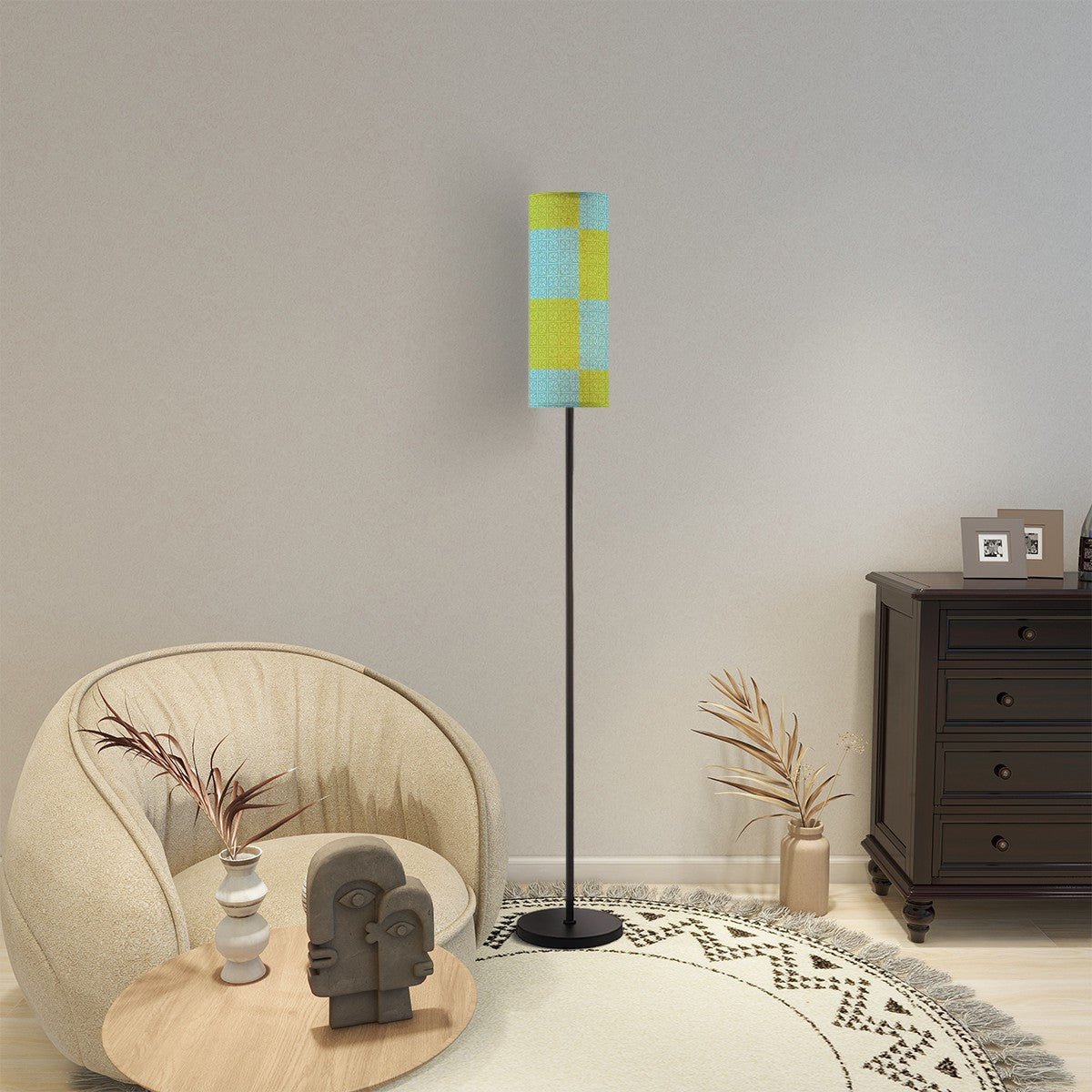 Kate McEnroe New York Mid Century Modern Breeze Block Tall Floor Lamp, Retro Blue Green Grid LightingFloor LampsEu1Ef6ORuU