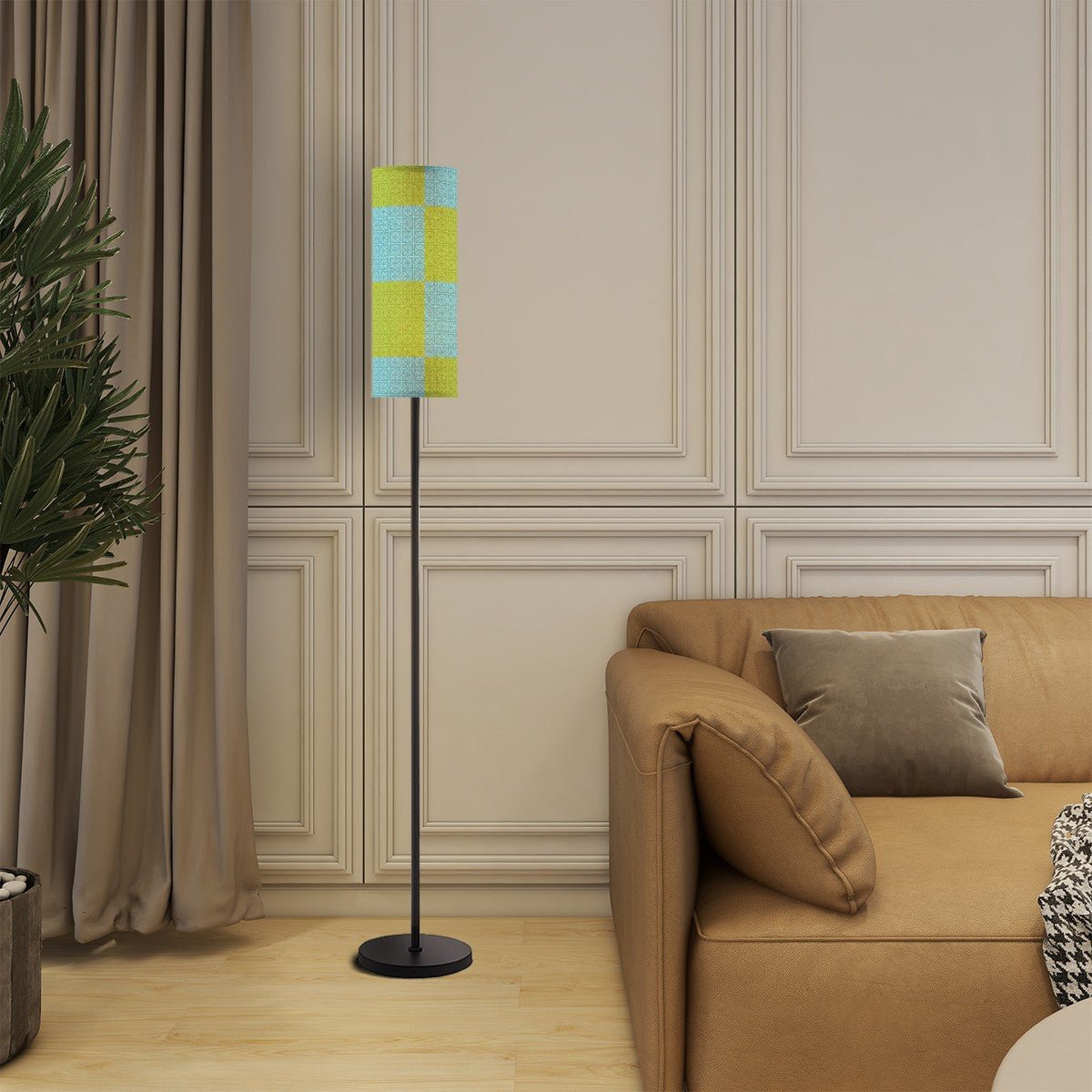 Kate McEnroe New York Mid Century Modern Breeze Block Tall Floor Lamp, Retro Blue Green Grid LightingFloor LampsEu1Ef6ORuU