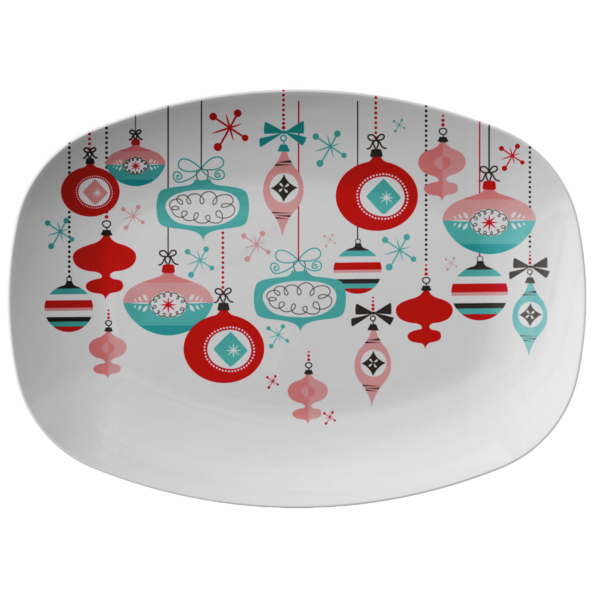 Kate McEnroe New York Mid Century Modern Christmas Ornaments Platter Pink Teal Red Holiday DinnerwareServing PlattersMCP - PTR - 001