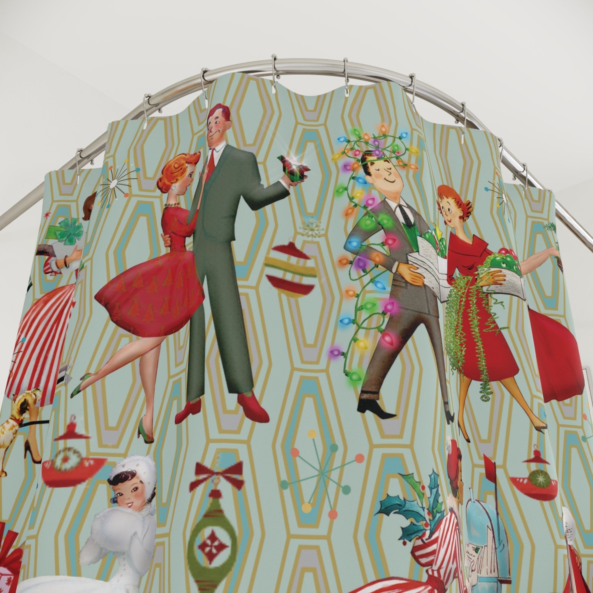 Kate McEnroe New York Mid Century Modern Christmas Shower Curtain, Retro Vintage 50s Holiday Bath DecorShower Curtains13307444863591581613
