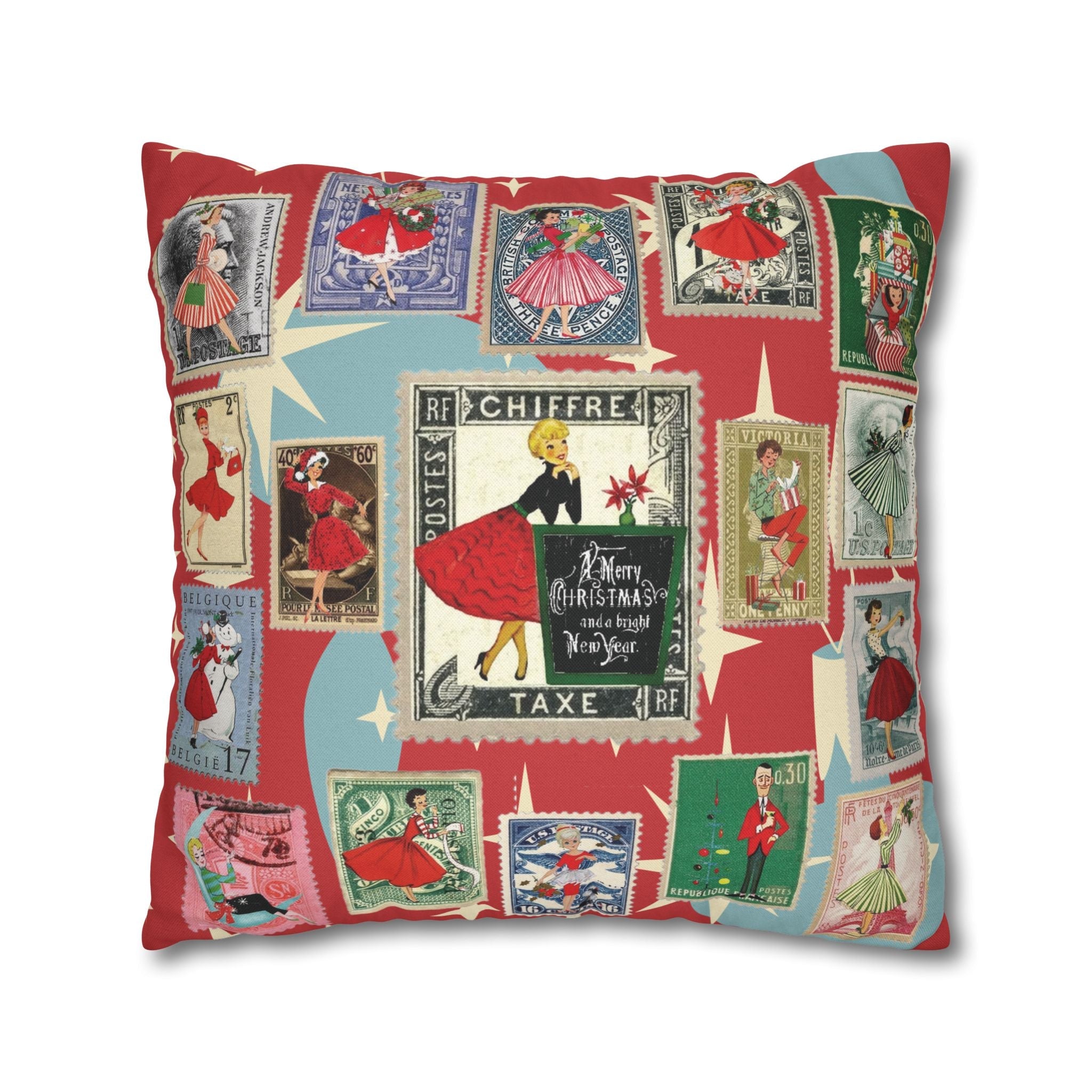 Kate McEnroe New York Mid Century Modern Christmas Stamp Throw Pillow Cover, Retro Atomic Starburst Holiday AccentThrow Pillow Covers25817573110993679974