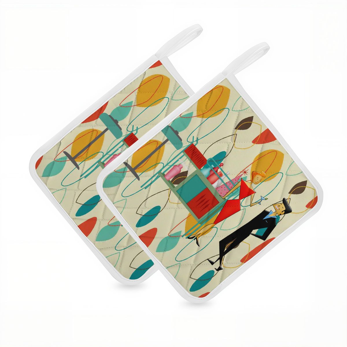 Kate McEnroe New York Mid Century Modern Cocktail Party Pot Holders, Kitschy MCM Set of 2Pot HoldersnXhalIB2du