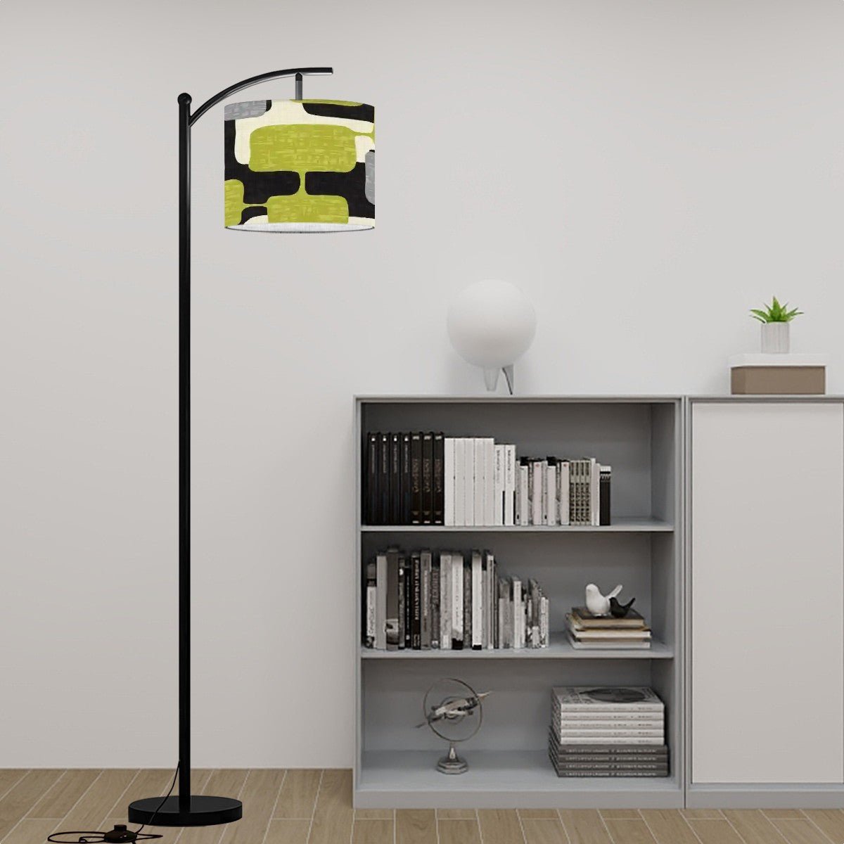 Kate McEnroe New York Mid Century Modern Color Block Arc Floor Lamp, Retro Teal, Lime Green, Gray, Black MCM Accent LightingFloor LampslYOQ0NrSaF