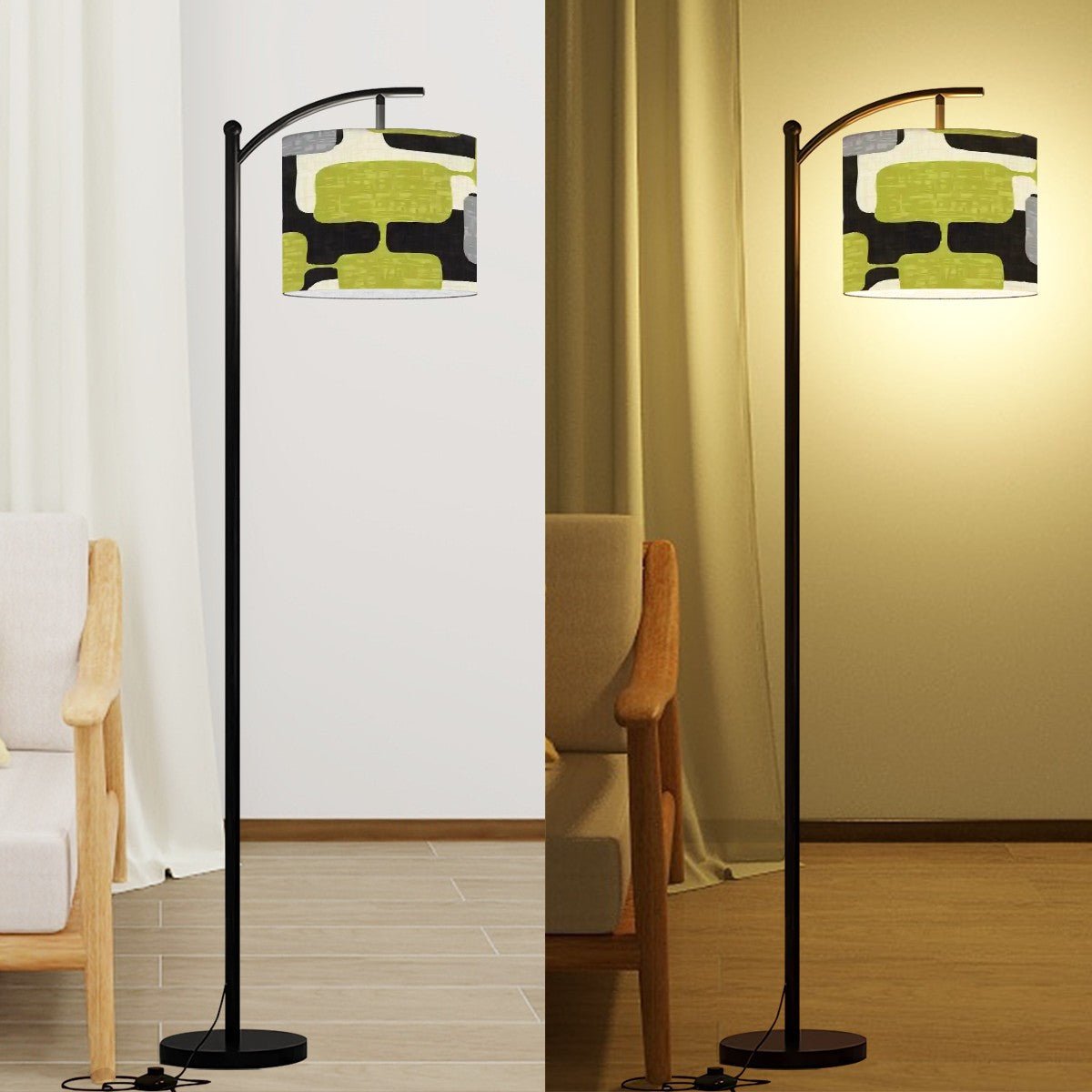 Kate McEnroe New York Mid Century Modern Color Block Arc Floor Lamp, Retro Teal, Lime Green, Gray, Black MCM Accent LightingFloor LampslYOQ0NrSaF