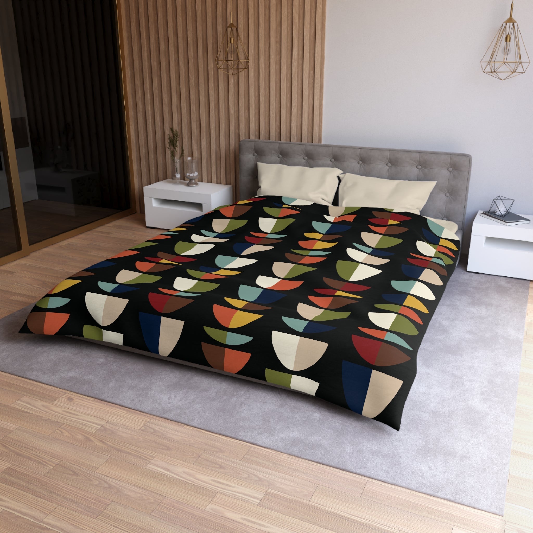 Kate McEnroe New York Mid Century Modern Colorful Abstract Duvet Cover, Geometric Retro Bedding, Modernist Bedroom DecorDuvet Covers17995792946502302519