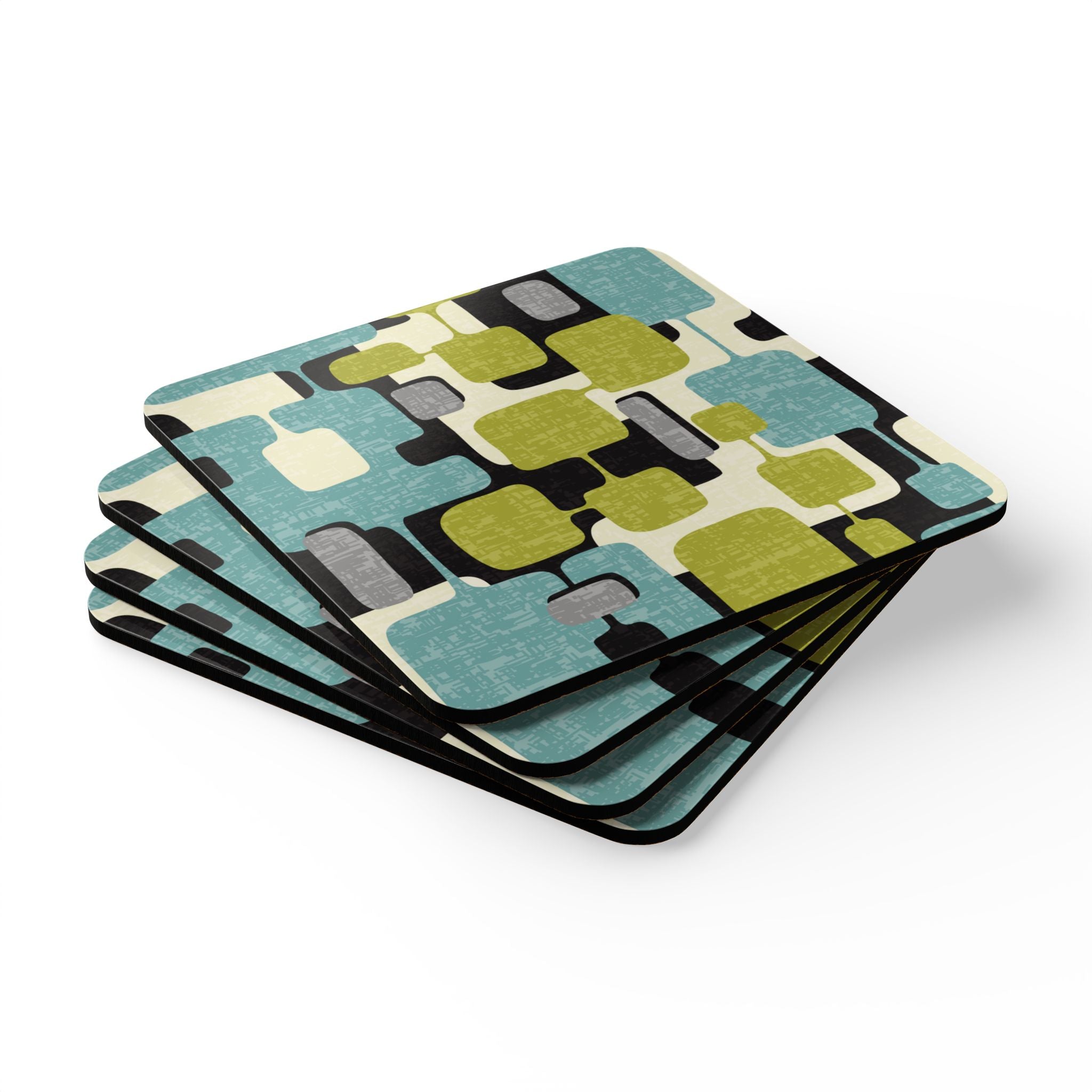 Kate McEnroe New York Mid Century Modern Corkwood Coasters, Set of 4, MCM 60s Geometric Abstract Kitchen DecorCoasters24829992040914097918