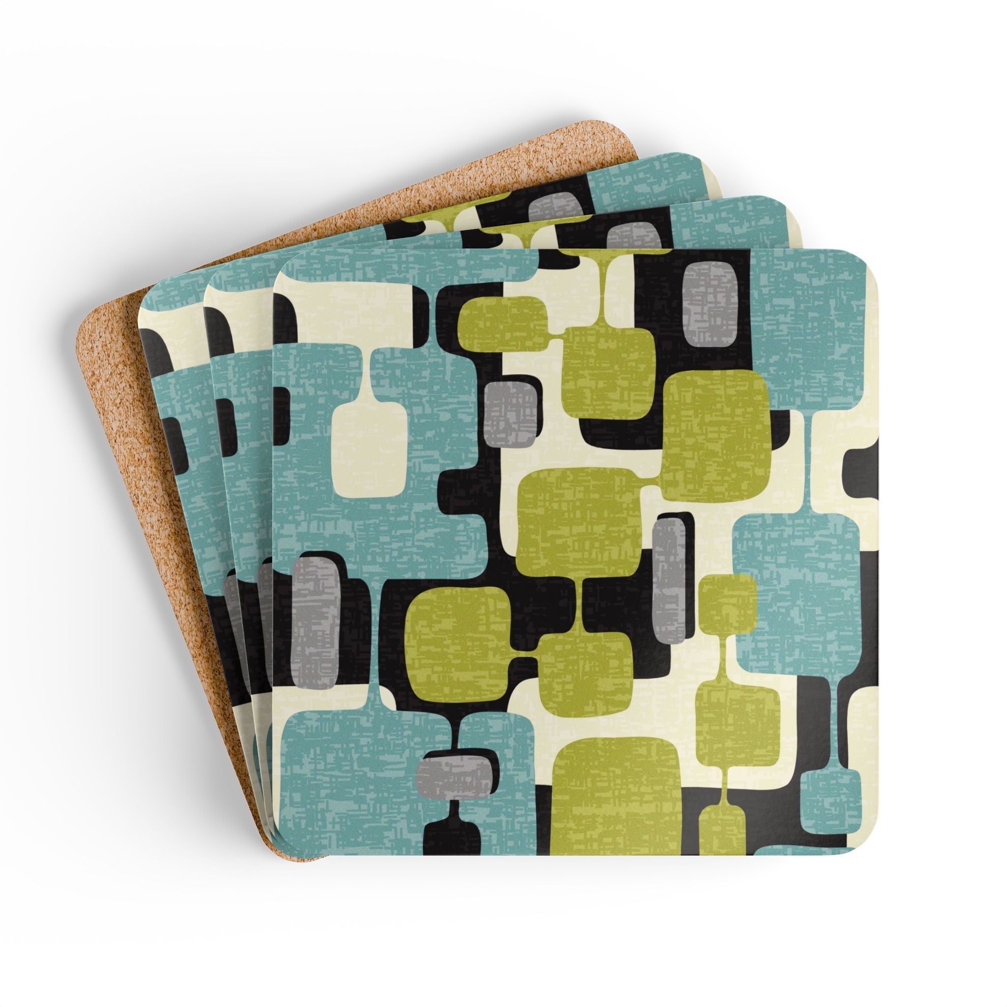 Kate McEnroe New York Mid Century Modern Corkwood Coasters, Set of 4, MCM 60s Geometric Abstract Kitchen DecorCoasters24829992040914097918