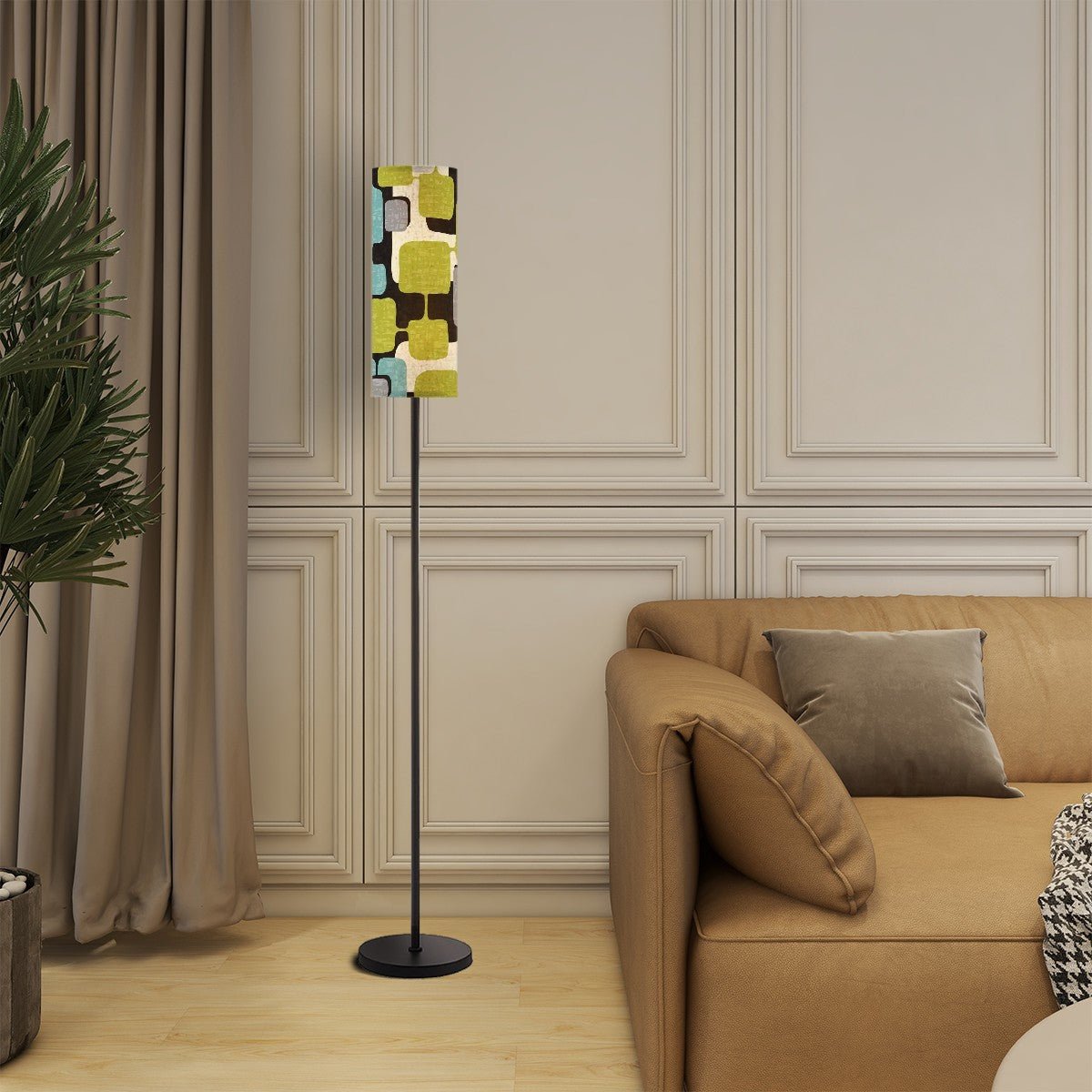 Kate McEnroe New York Mid Century Modern Cylinder Floor Lamp, Retro Geometric Mod Squares, 50s Abstract Accent LightingFloor LampsPmEVgfBOKA
