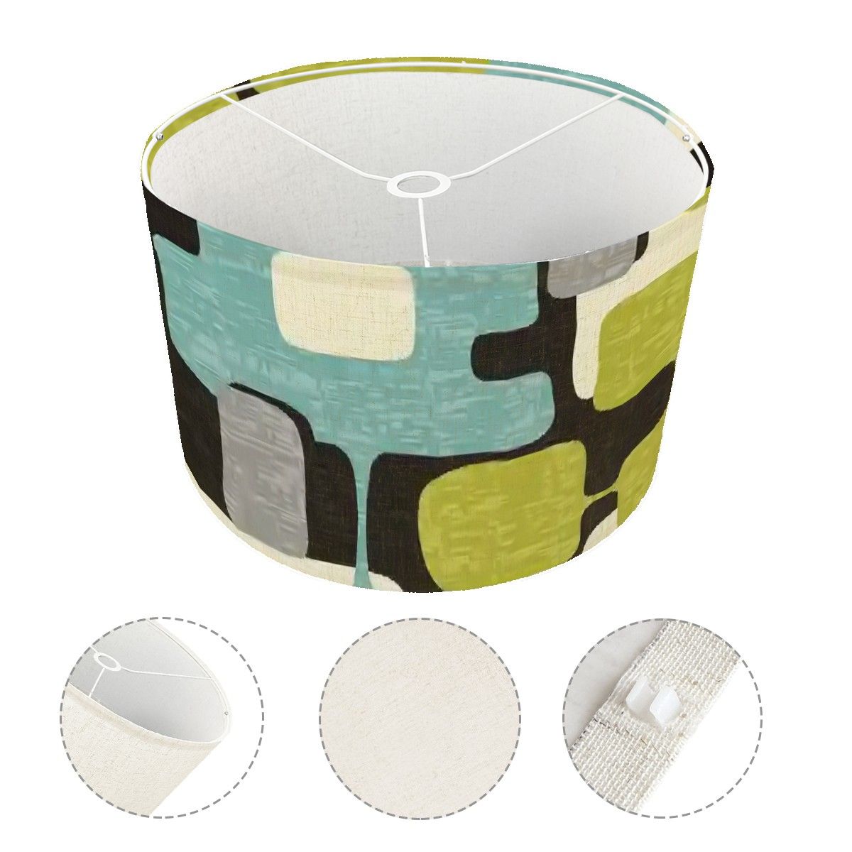 Kate McEnroe New York Mid Century Modern Drum Lampshade, Retro Abstract Geometric Teal Olive Chartreuse Light CoverLamp ShadesmwRIpscdtu