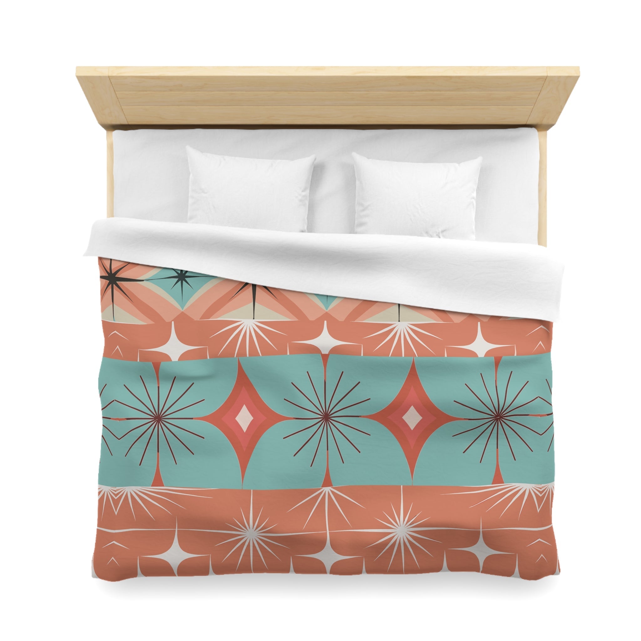 Kate McEnroe New York Mid Century Modern Duvet Cover, Retro 50s 60s Atomic Diamond Starburst Orange Teal BeddingDuvet Covers18220599887129377174