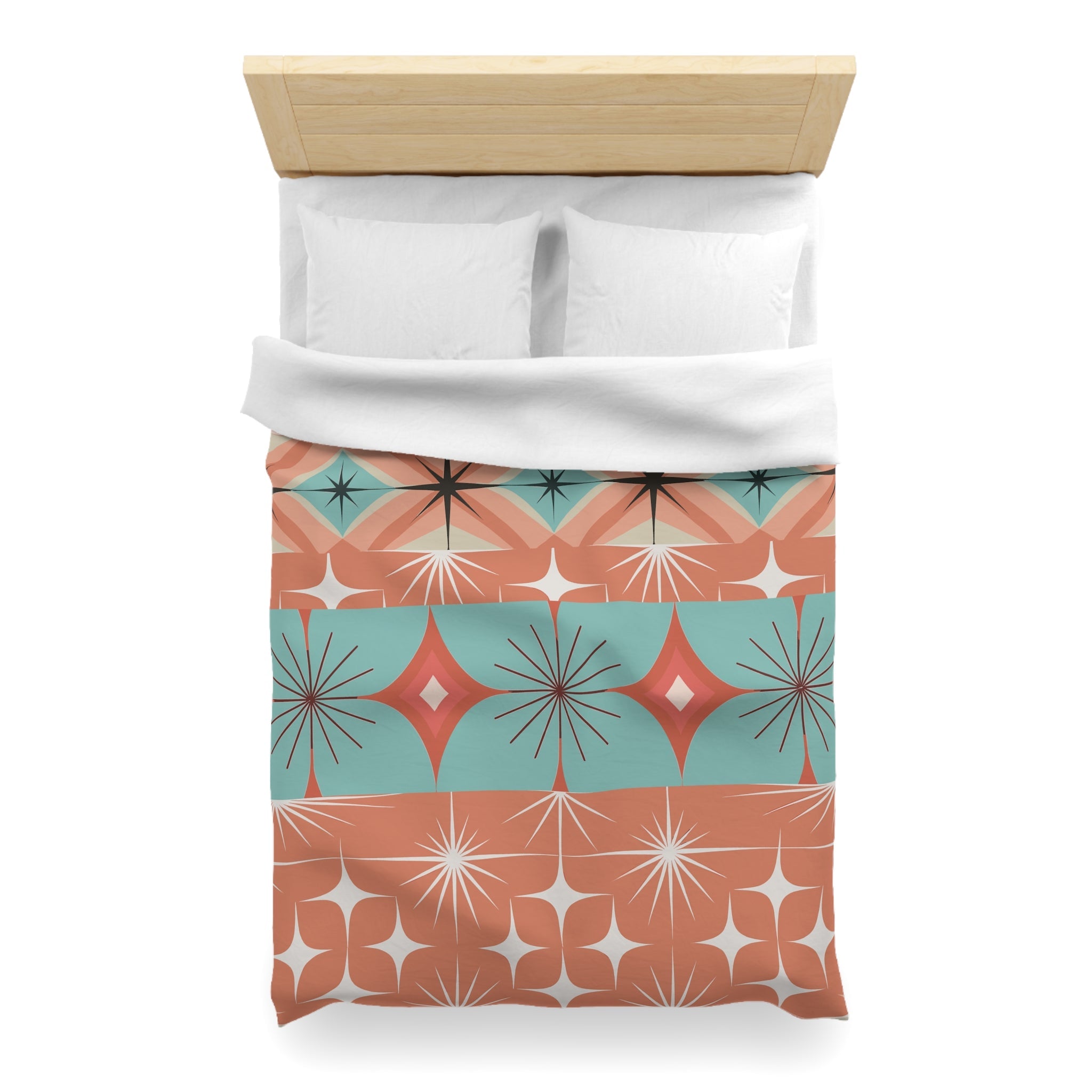 Kate McEnroe New York Mid Century Modern Duvet Cover, Retro 50s 60s Atomic Diamond Starburst Orange Teal BeddingDuvet Covers18220599887129377174