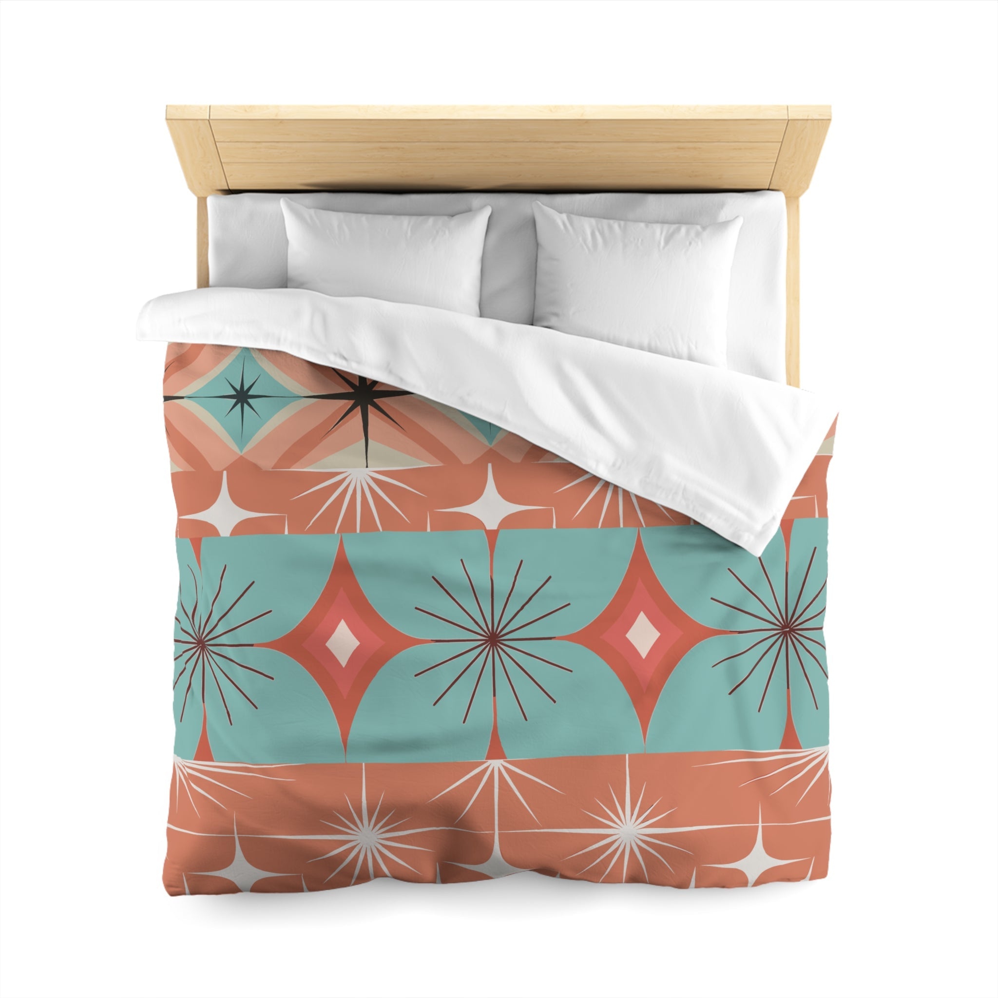 Kate McEnroe New York Mid Century Modern Duvet Cover, Retro 50s 60s Atomic Diamond Starburst Orange Teal BeddingDuvet Covers18220599887129377174
