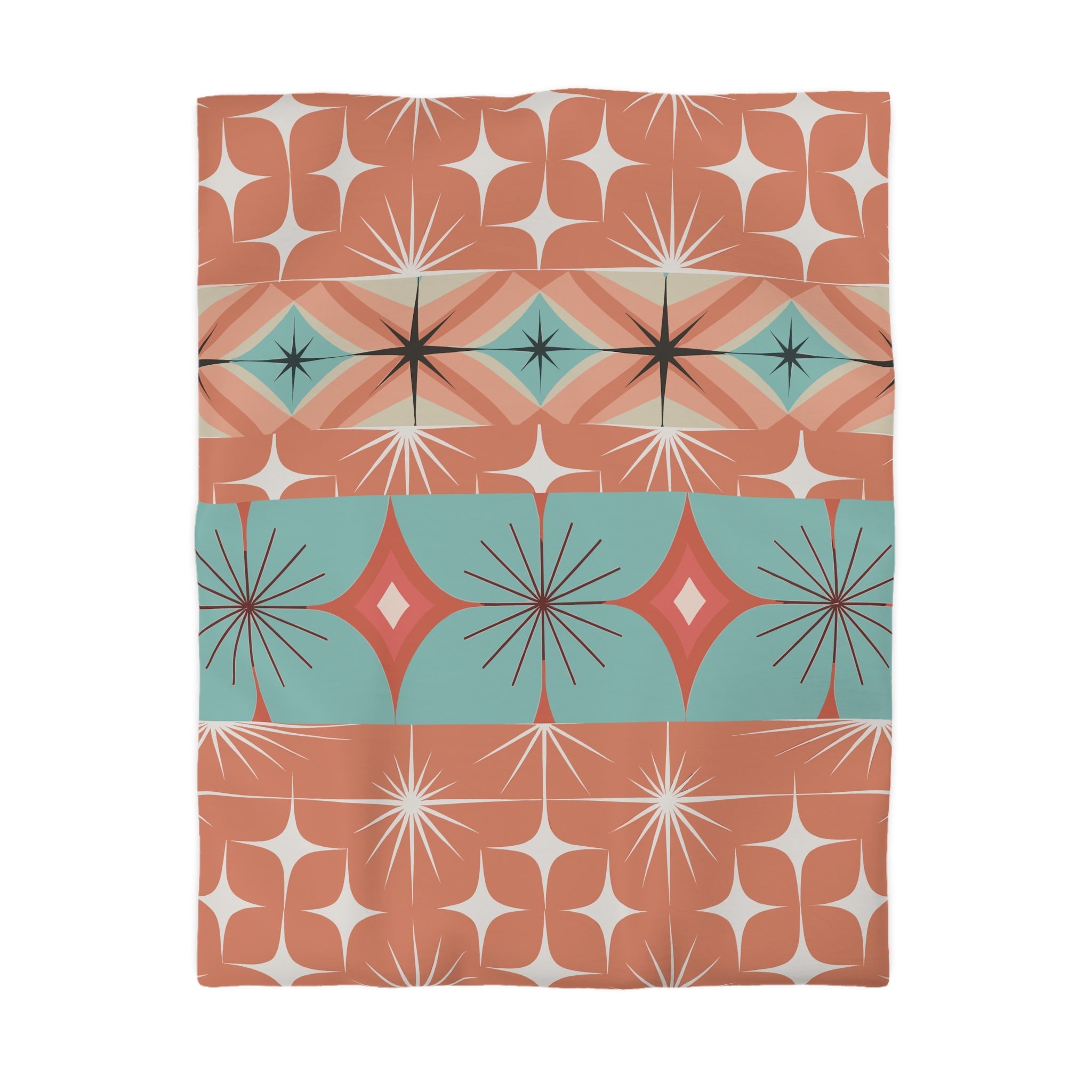 Kate McEnroe New York Mid Century Modern Duvet Cover, Retro 50s 60s Atomic Diamond Starburst Orange Teal BeddingDuvet Covers18220599887129377174