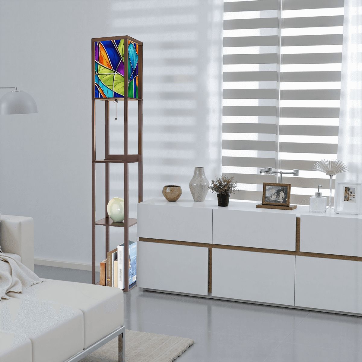 Kate McEnroe New York Mid Century Modern Faux Stained Glass Floor Lamp With ShelfLamp with ShelveswGUDcDQqWu