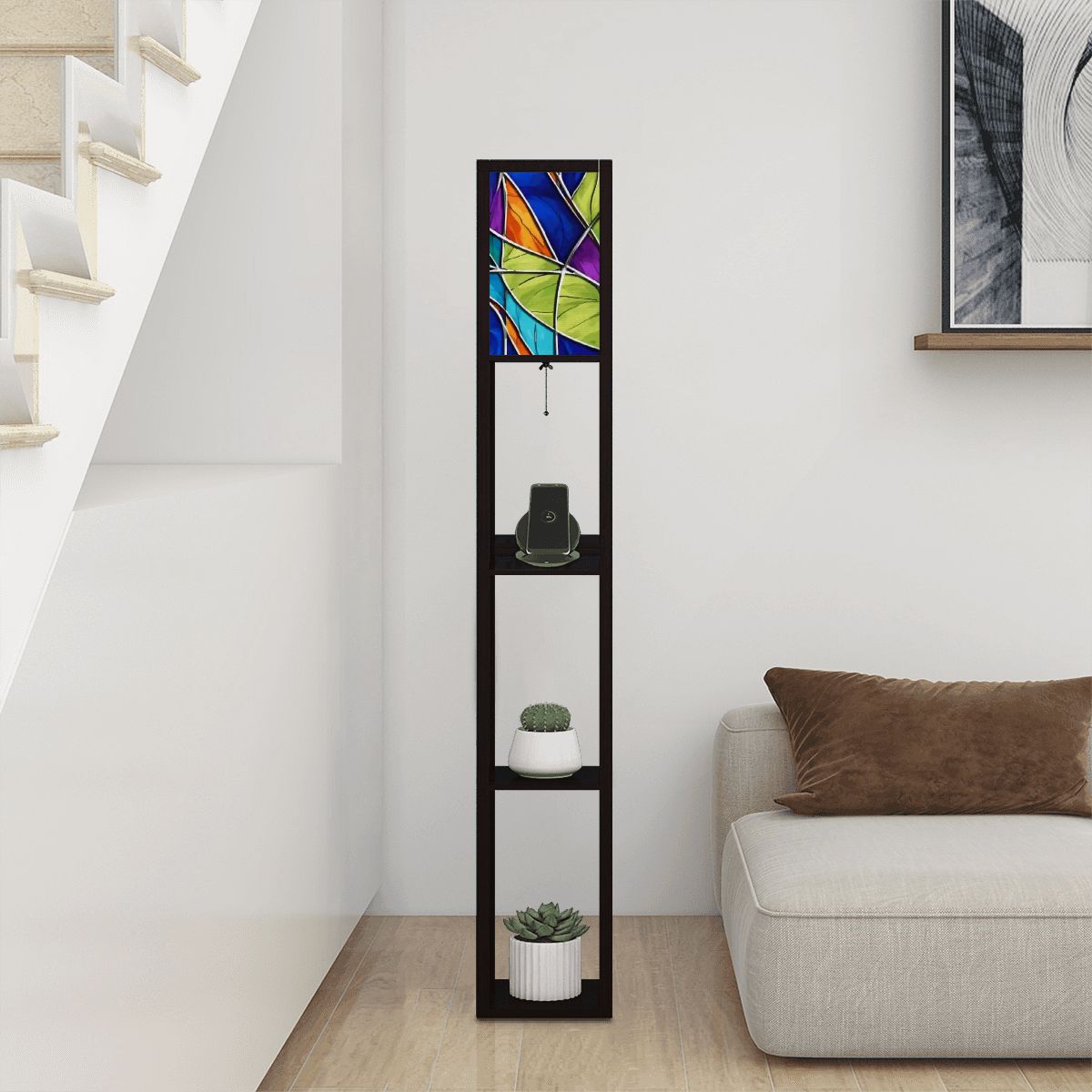 Kate McEnroe New York Mid Century Modern Faux Stained Glass Floor Lamp With ShelfLamp with ShelveswGUDcDQqWu