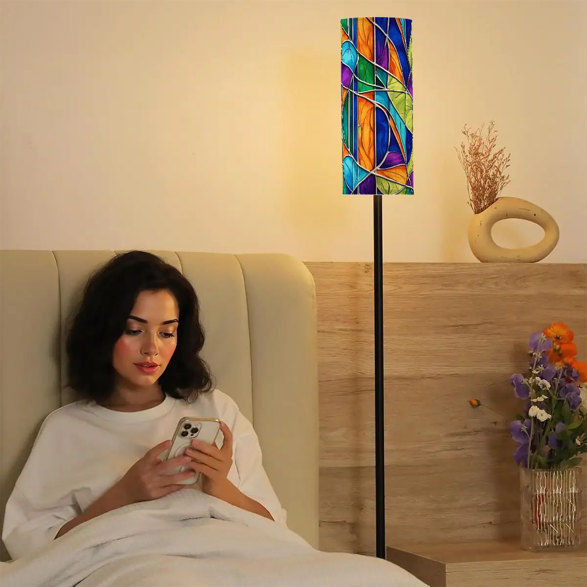 Kate McEnroe New York Mid Century Modern Faux Stained Glass Slim Floor LampSlim Floor LampskRsi5TQ2gP