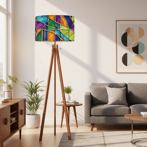 Kate McEnroe New York Mid Century Modern Faux Stained Glass Tripod Floor LampTripod Floor Lamps6TSCFraRuh