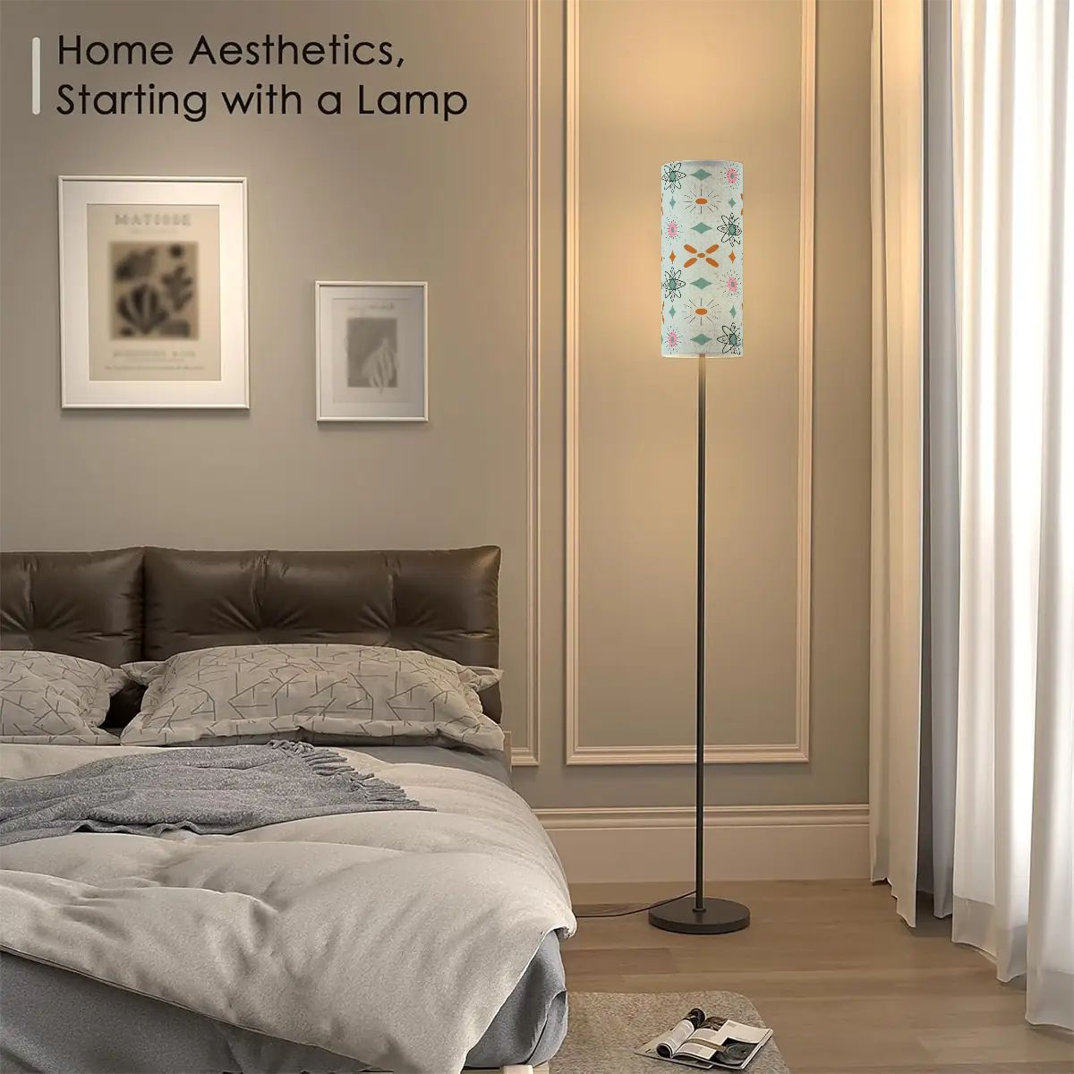 Kate McEnroe New York Mid Century Modern Floor Lamp, Retro Atomic Starburst Linen Shade, 1950s MCM LampFloor Lampswk8PaDY5VB
