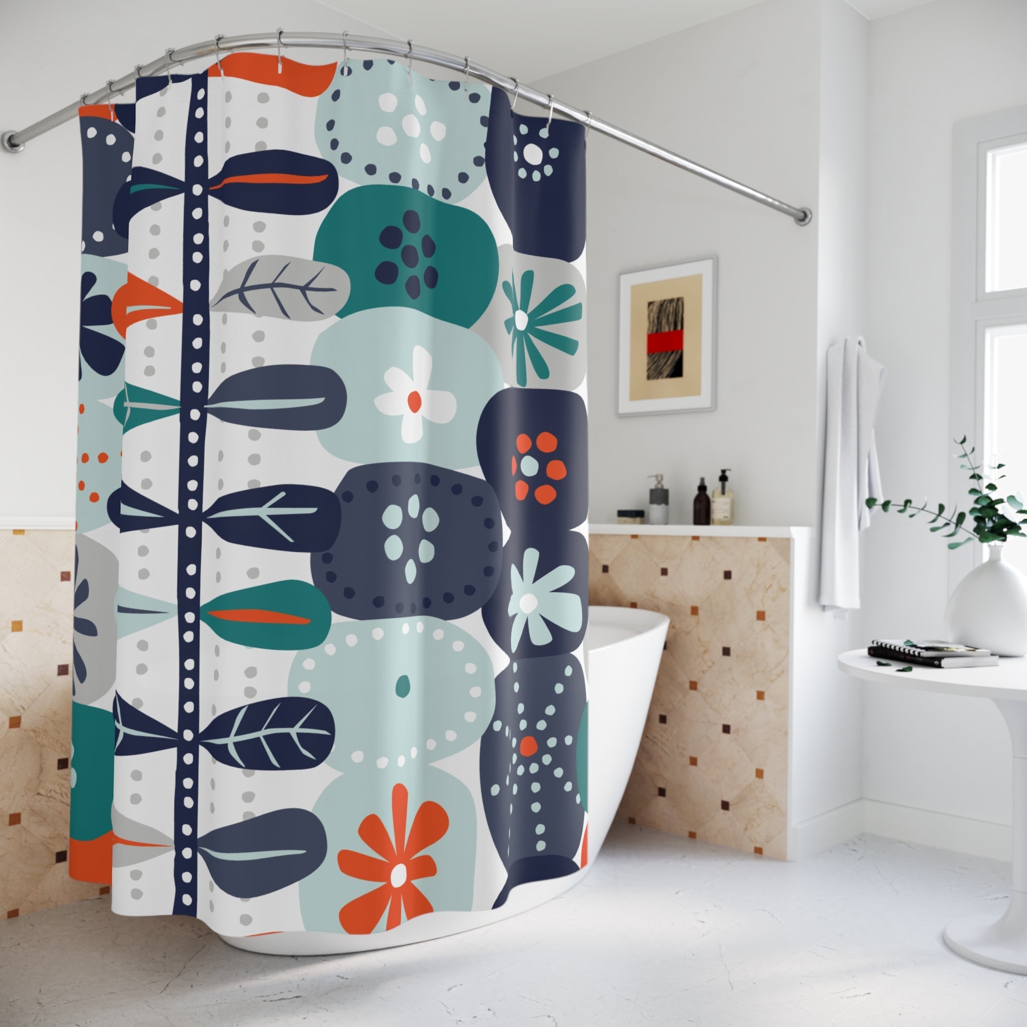 Kate McEnroe New York Mid Century Modern Floral Shower Curtain, Retro 60s Scandinavian Boho Bathroom DecorShower Curtains26218681961931756894