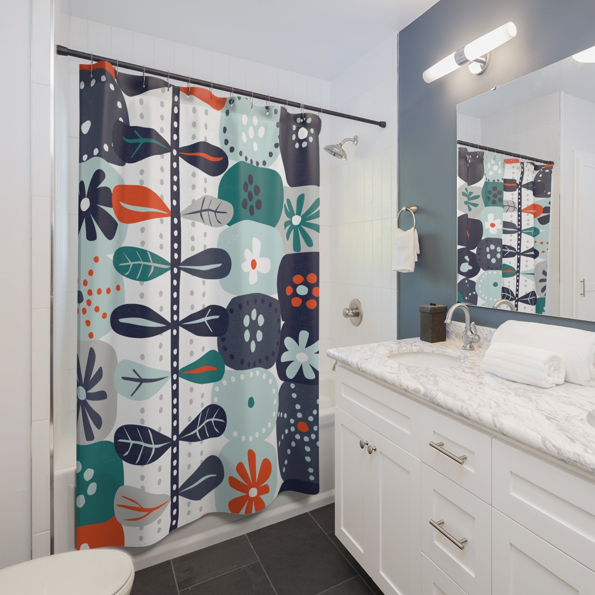 Kate McEnroe New York Mid Century Modern Floral Shower Curtain, Retro 60s Scandinavian Boho Bathroom DecorShower Curtains26218681961931756894