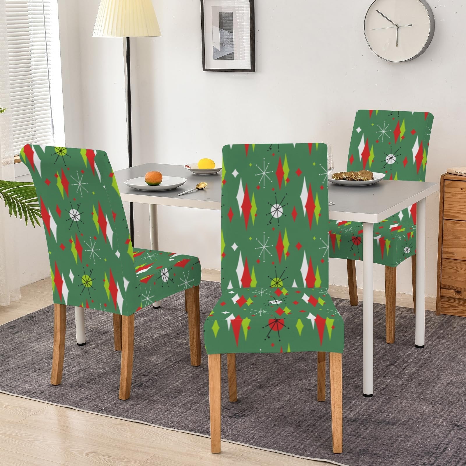 Kate McEnroe New York Mid Century Modern Franciscan Diamond Starburst Green Christmas Dining Chair SlipcoversChair SlipcoversD3232915