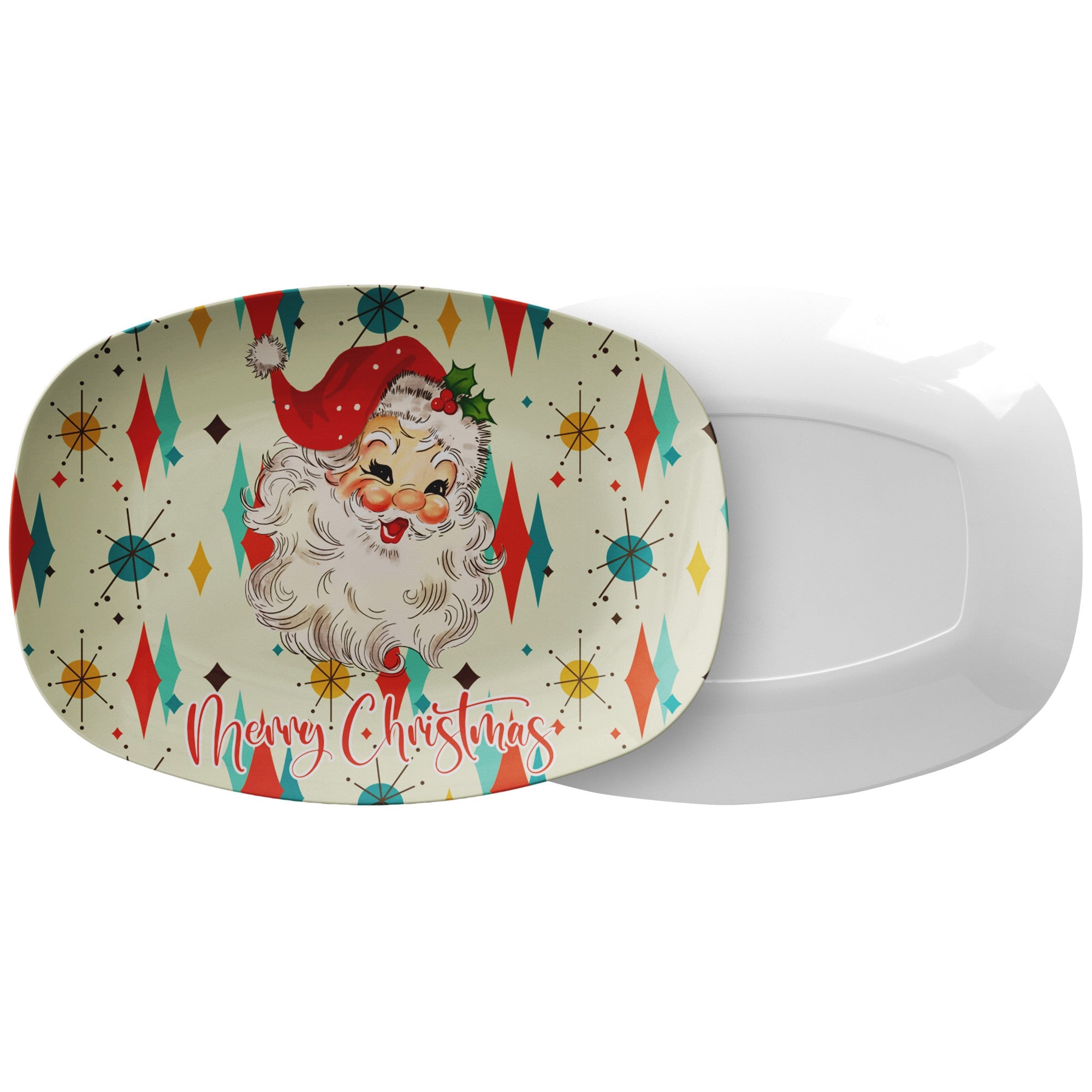 Kate McEnroe New York Mid Century Modern Franciscan Diamond Starburst Retro Vintage Santa Christmas PlatterServing Platters9727