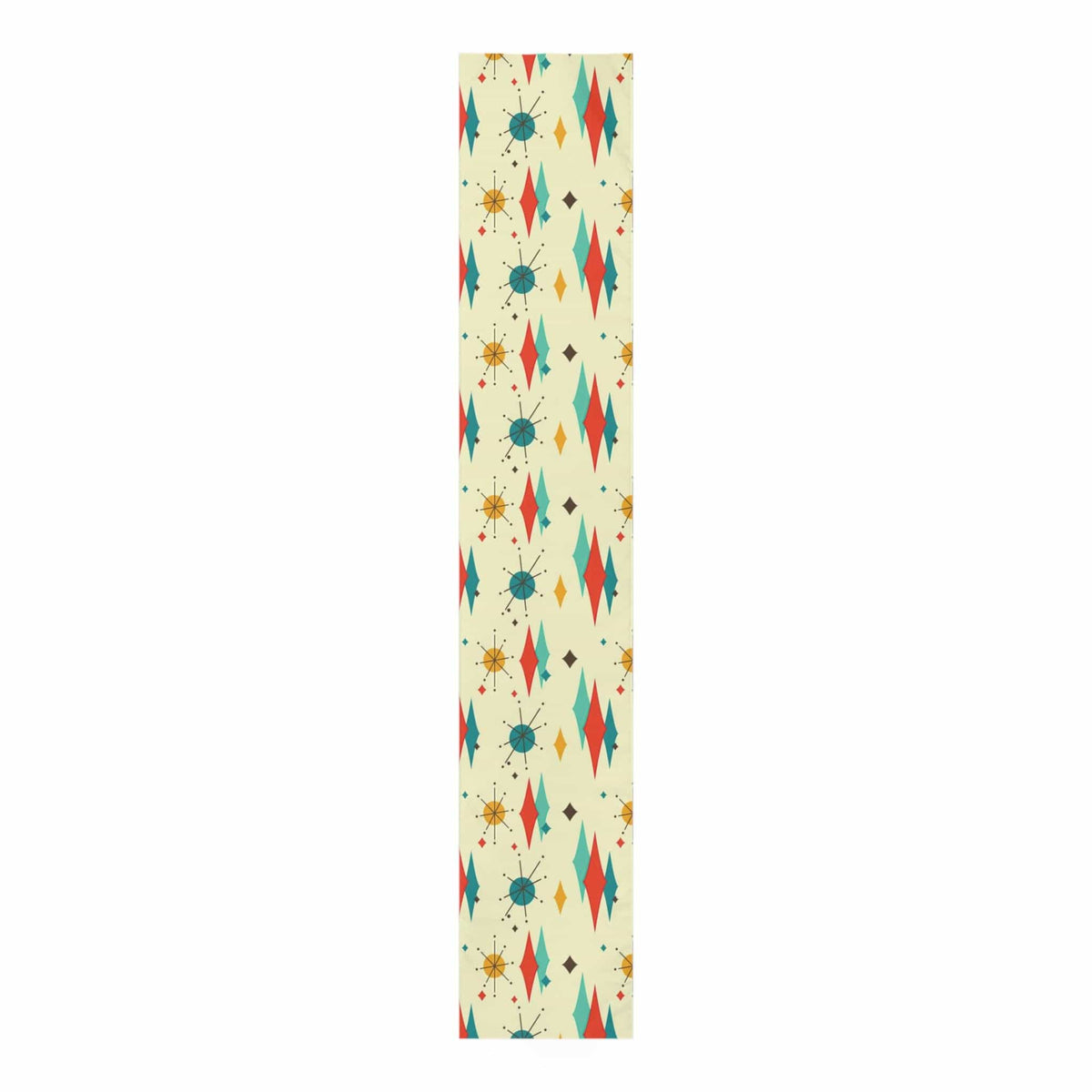 Kate McEnroe New York Mid Century Modern Franciscan Diamond Starburst Table Runner, Retro Beige, Orange, Teal, Mustard Yellow Table Linens, 50s MCM Dining Table DecorTable Runners75918983597716366675