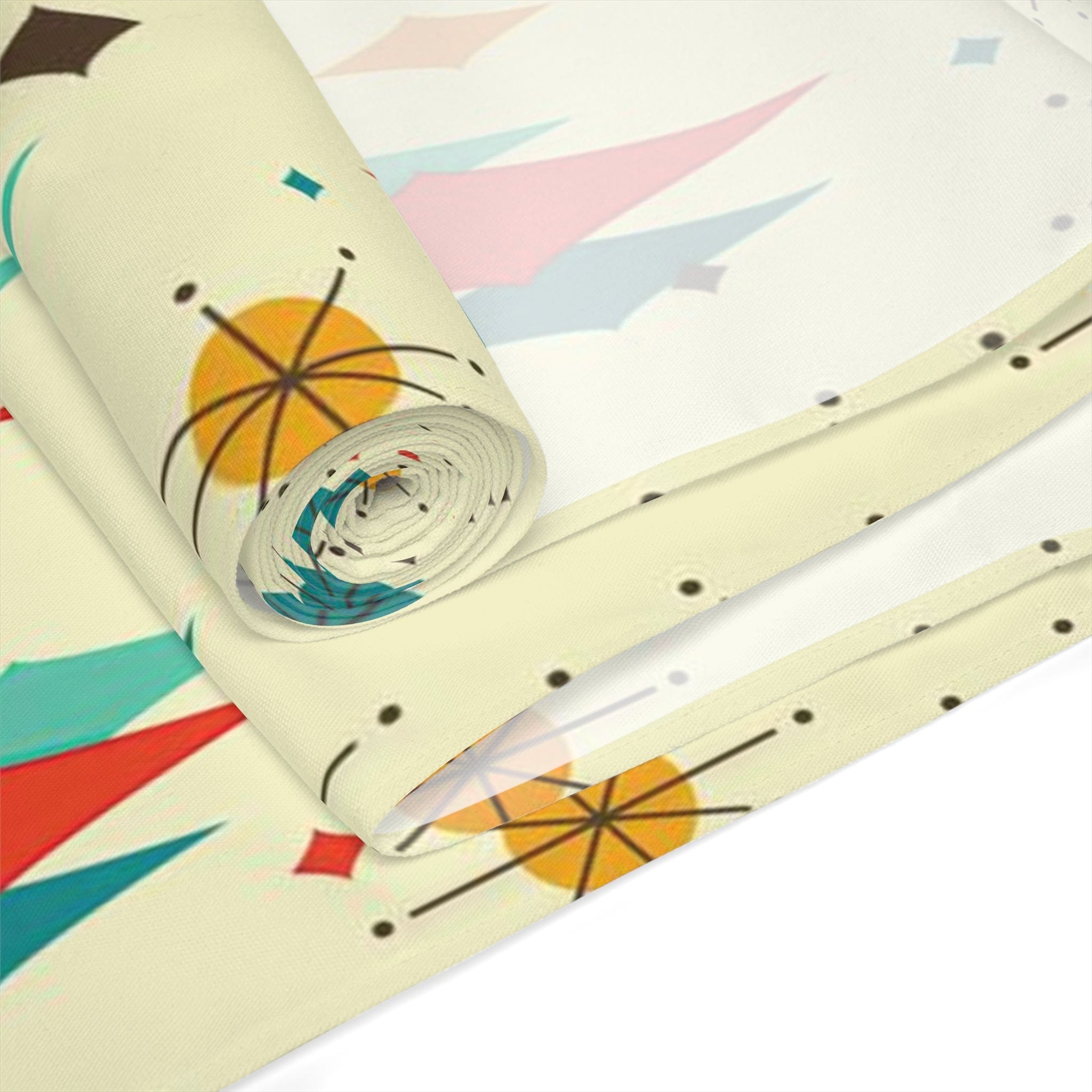 Kate McEnroe New York Mid Century Modern Franciscan Diamond Starburst Table Runner, Retro Beige, Orange, Teal, Mustard Yellow Table Linens, 50s MCM Dining Table DecorTable Runners75918983597716366675