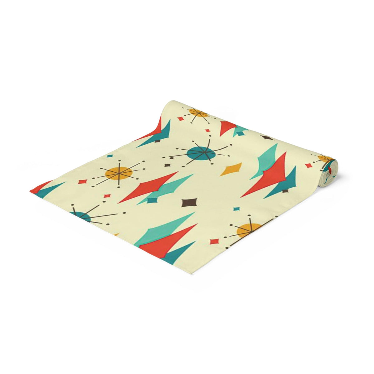 Kate McEnroe New York Mid Century Modern Franciscan Diamond Starburst Table Runner, Retro Beige, Orange, Teal, Mustard Yellow Table Linens, 50s MCM Dining Table DecorTable Runners75918983597716366675