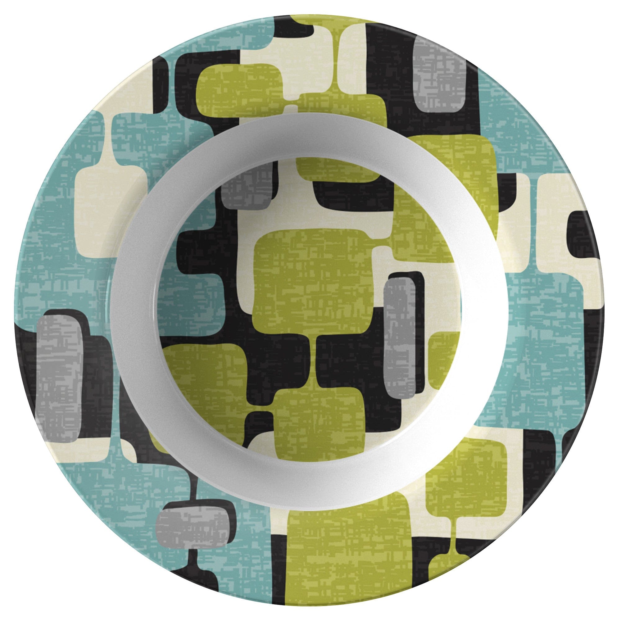 Kate McEnroe New York Mid Century Modern Geometric Abstract Bowl, Retro MCM 60s DinnerwareBowlsB22 - GEO - BLG - 3