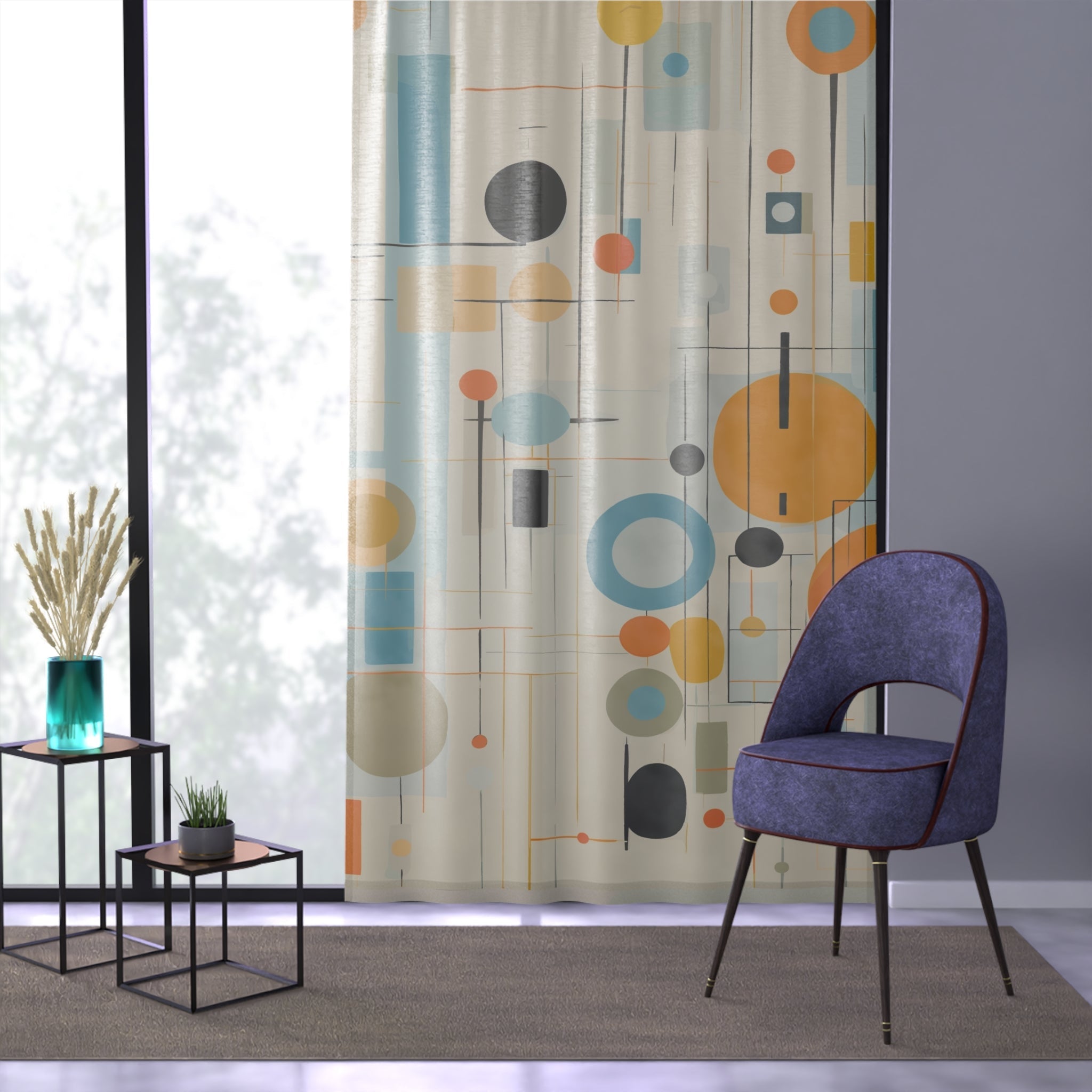 Kate McEnroe New York Mid Century Modern Geometric Abstract Sheer Window CurtainWindow Curtains24293293142600473532