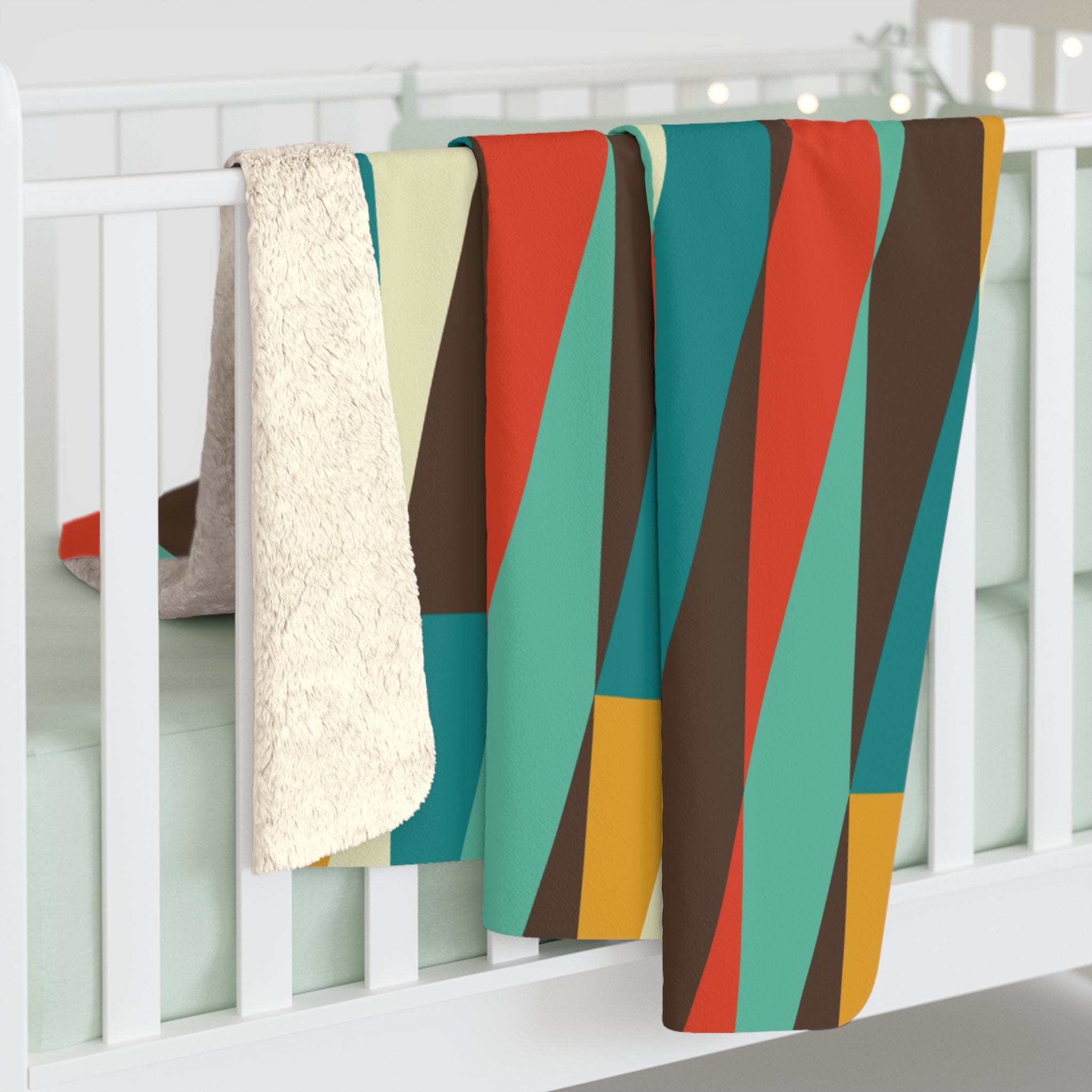 Kate McEnroe New York Mid Century Modern Geometric Diamond Sherpa Fleece Throw Blanket - Teal, Aqua, Mustard Yellow, Cream, Brown, OrangeBlankets24264938475287603820