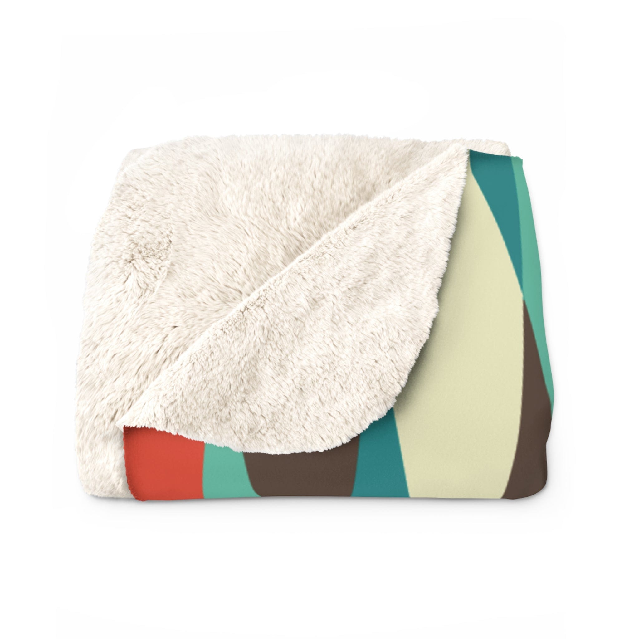 Kate McEnroe New York Mid Century Modern Geometric Diamond Sherpa Fleece Throw Blanket - Teal, Aqua, Mustard Yellow, Cream, Brown, OrangeBlankets24264938475287603820