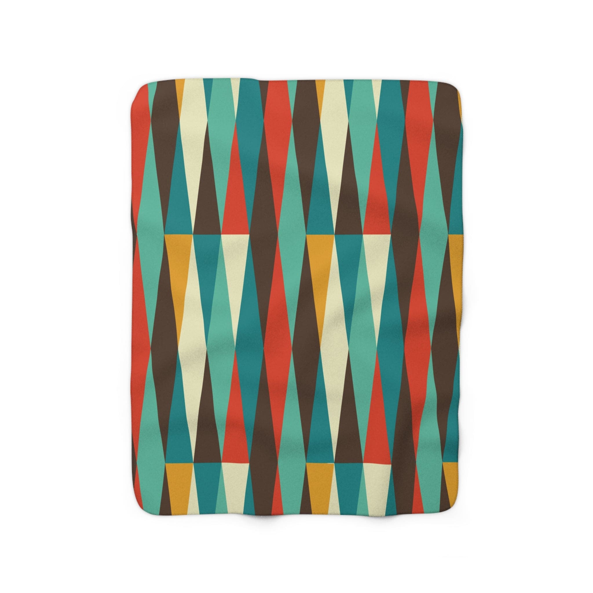 Kate McEnroe New York Mid Century Modern Geometric Diamond Sherpa Fleece Throw Blanket - Teal, Aqua, Mustard Yellow, Cream, Brown, OrangeBlankets24264938475287603820